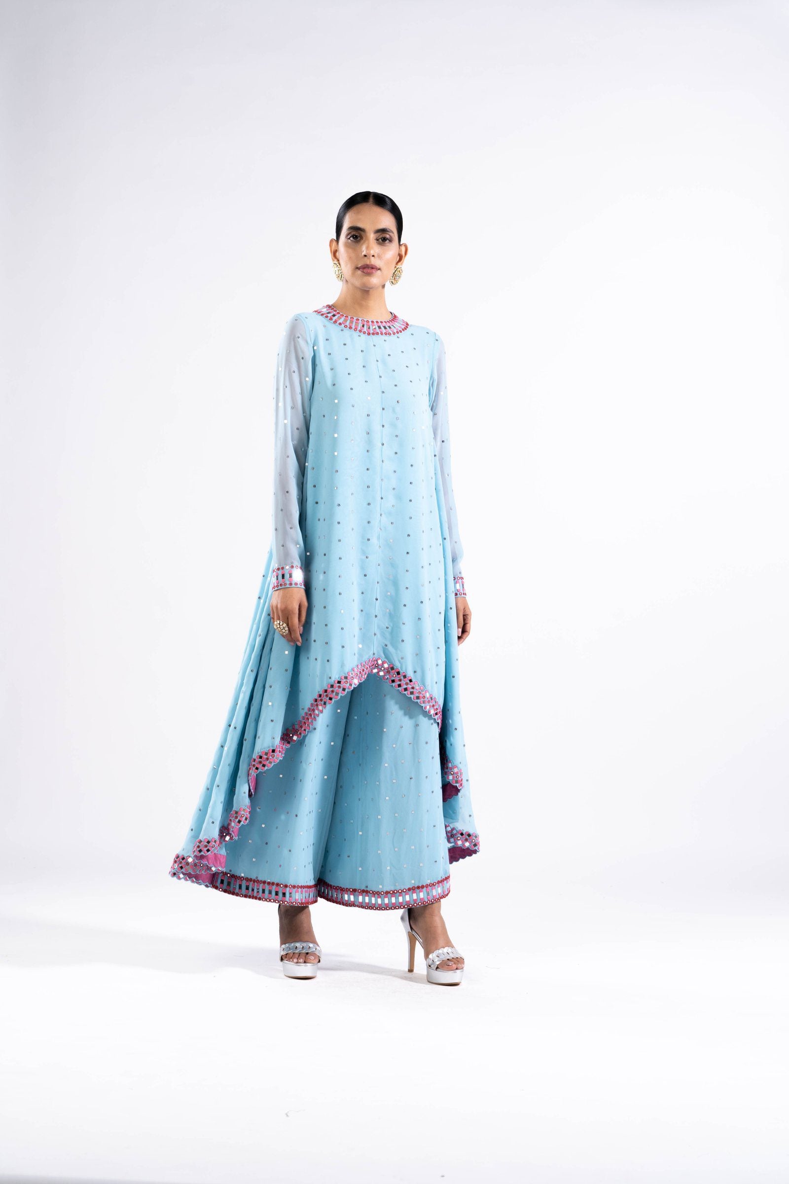 Ice Blue Asymmetrical Kurta Set