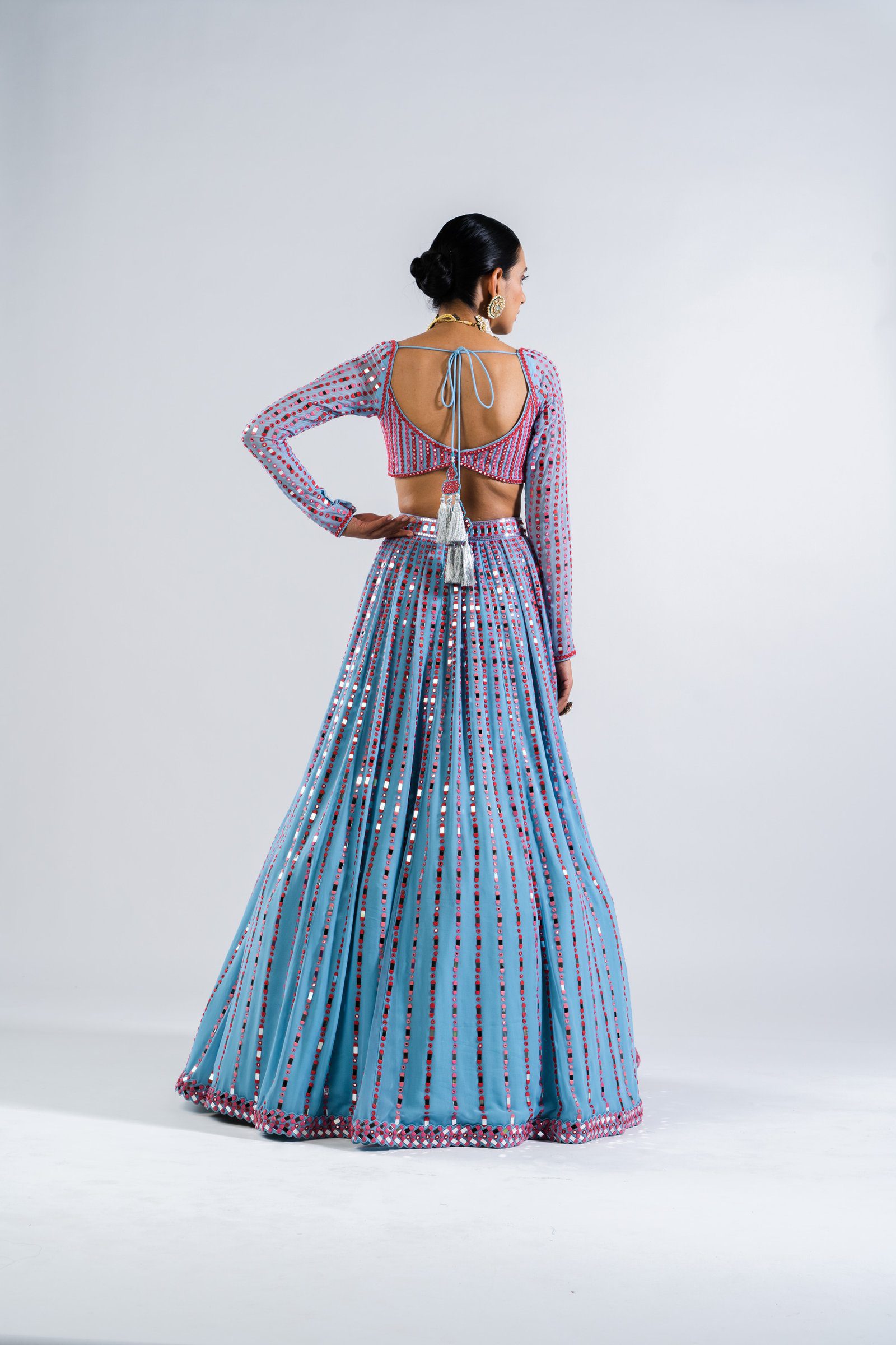 Ice Blue Linear Drop Lehenga Set