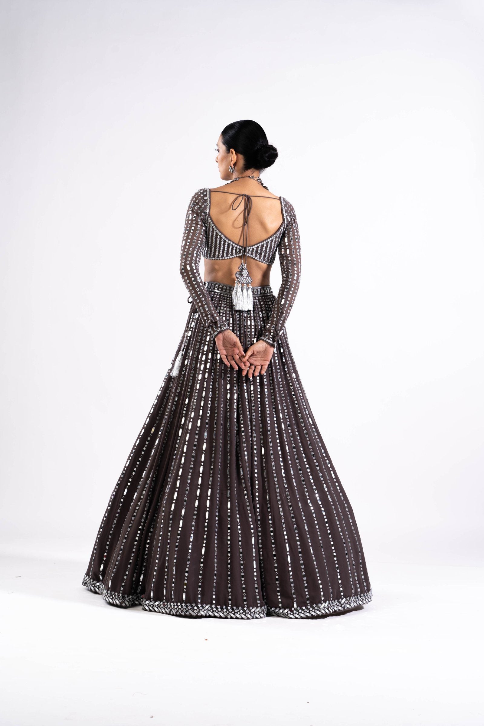 Charcoal Grey Linear Drop Lehenga Set