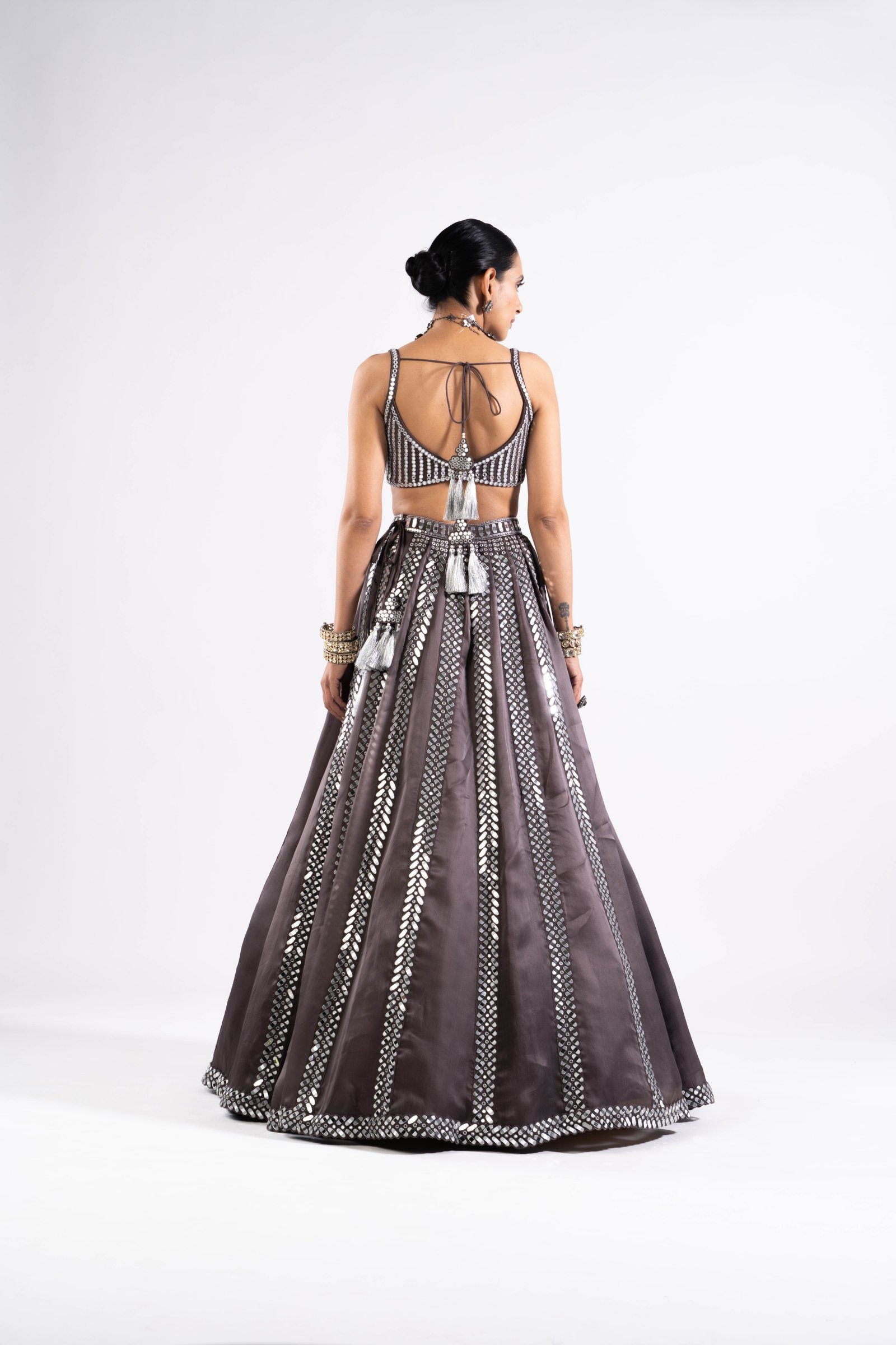 Charcoal Grey Mirror Seam Lehenga With Mirror Blouse