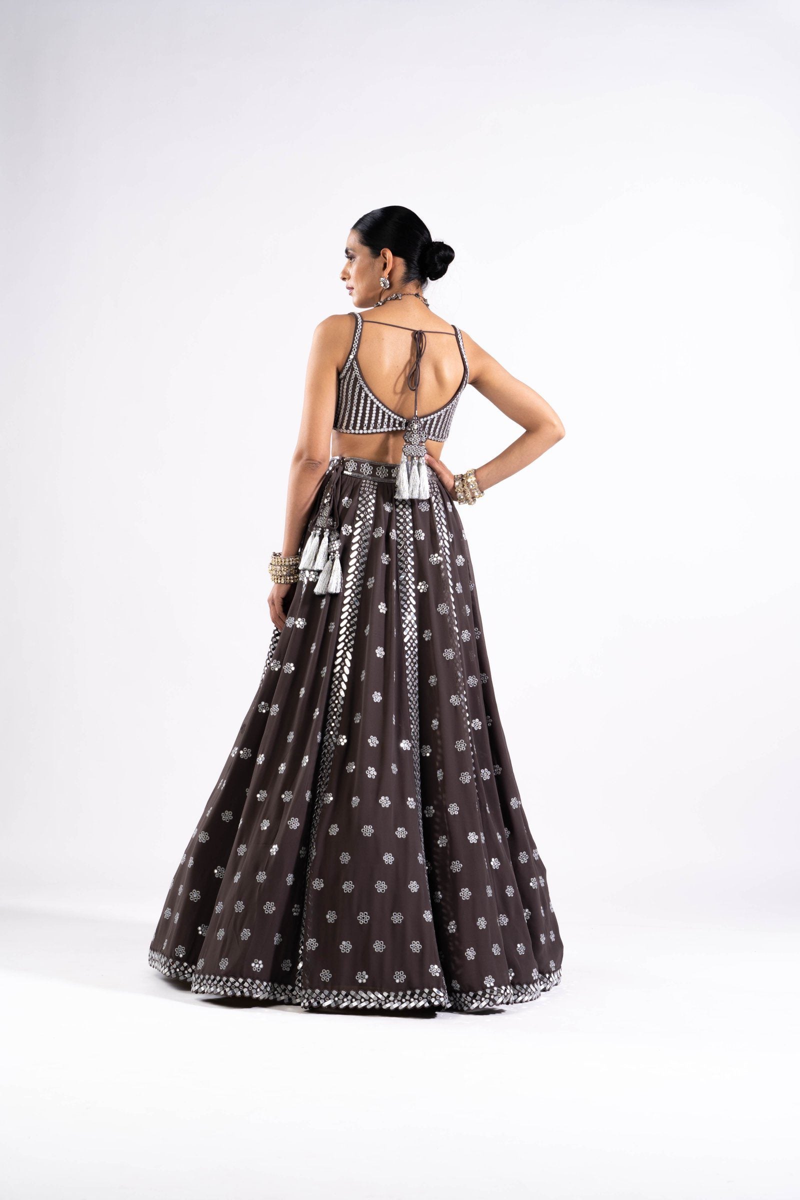 Charcoal Grey Flower Lehenga Set