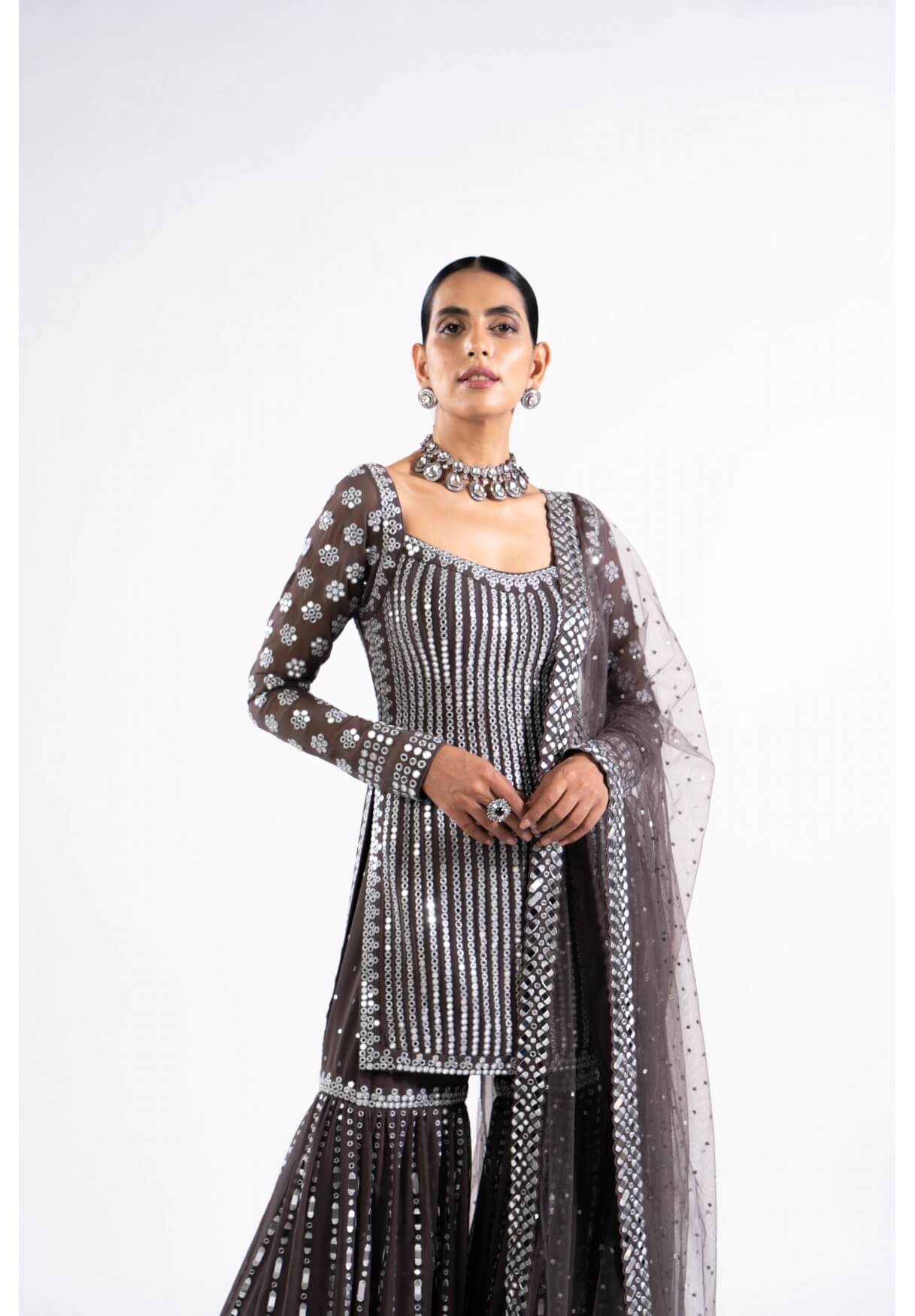 Charcoal Grey Sharara Set