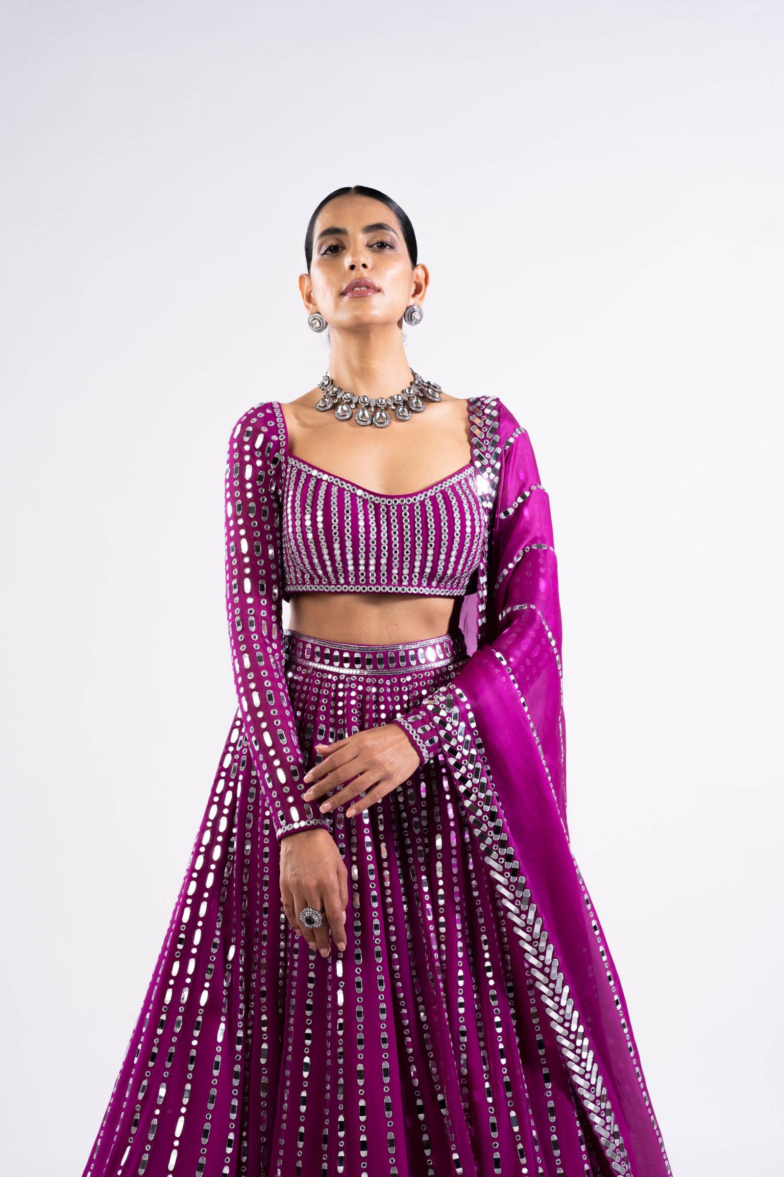 Pop Wine Linear Drop Lehenga Set - Ready to Ship