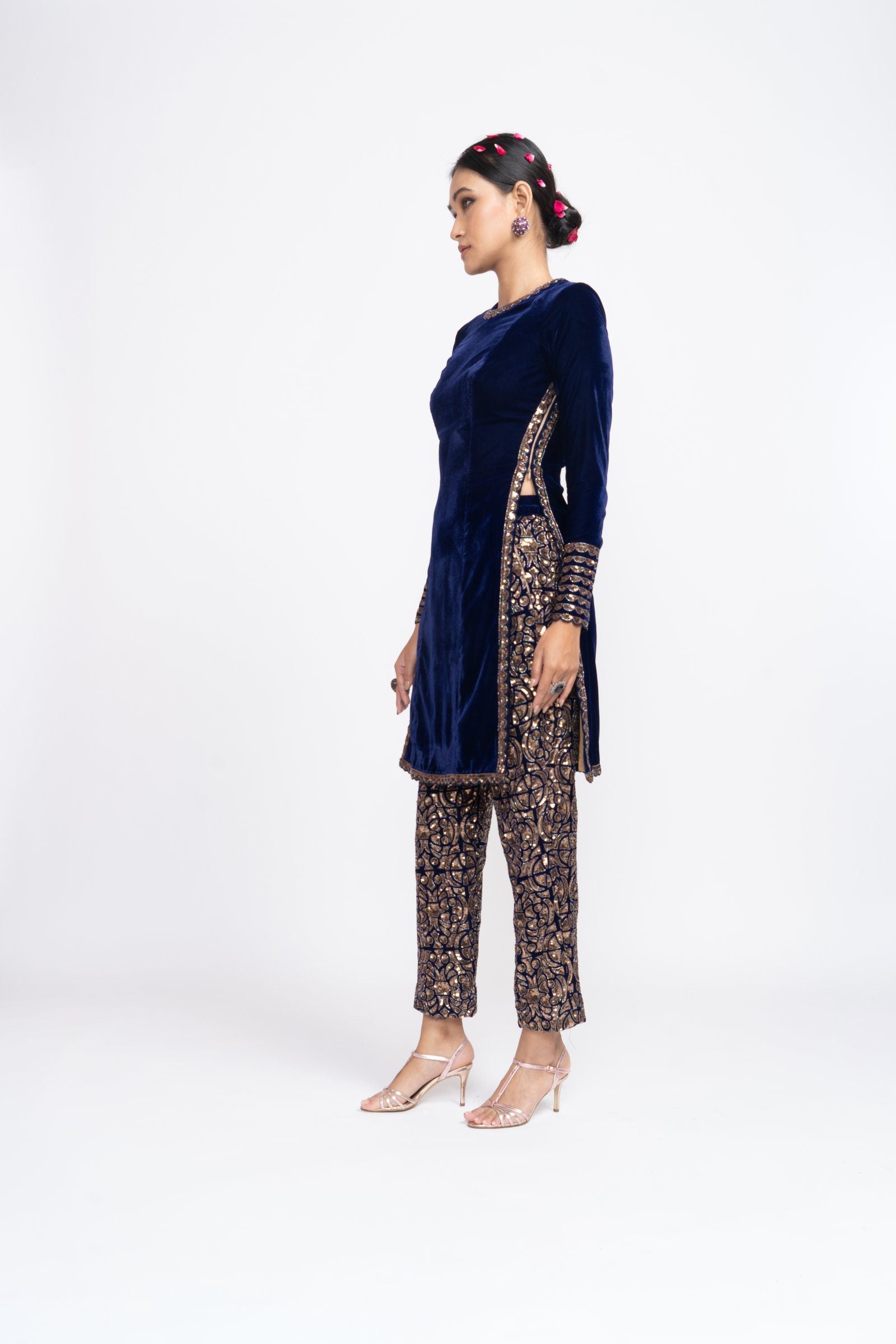 Navy Blue Velvet Kurta Set