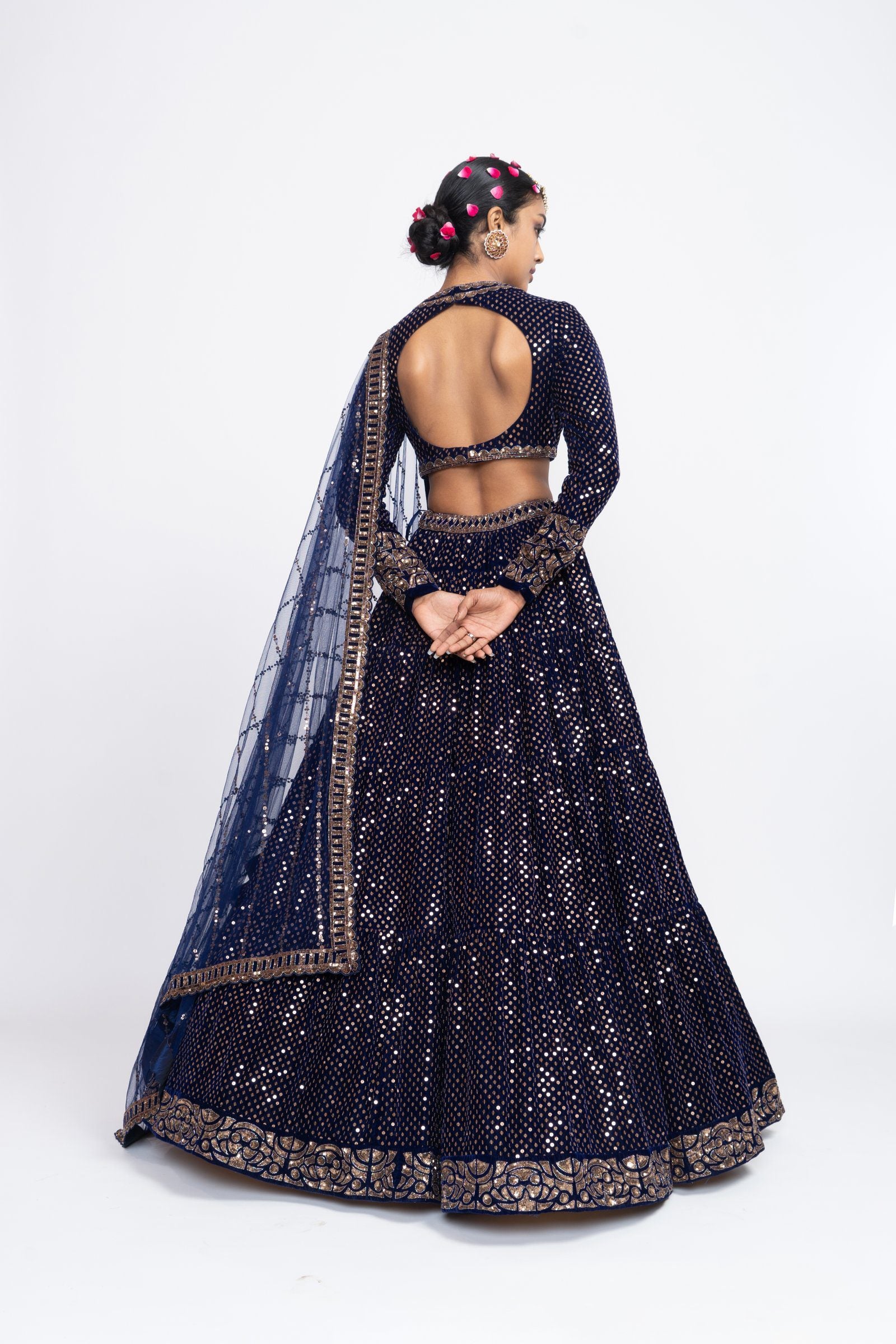 Navy Blue Dense Dot Lehenga Set