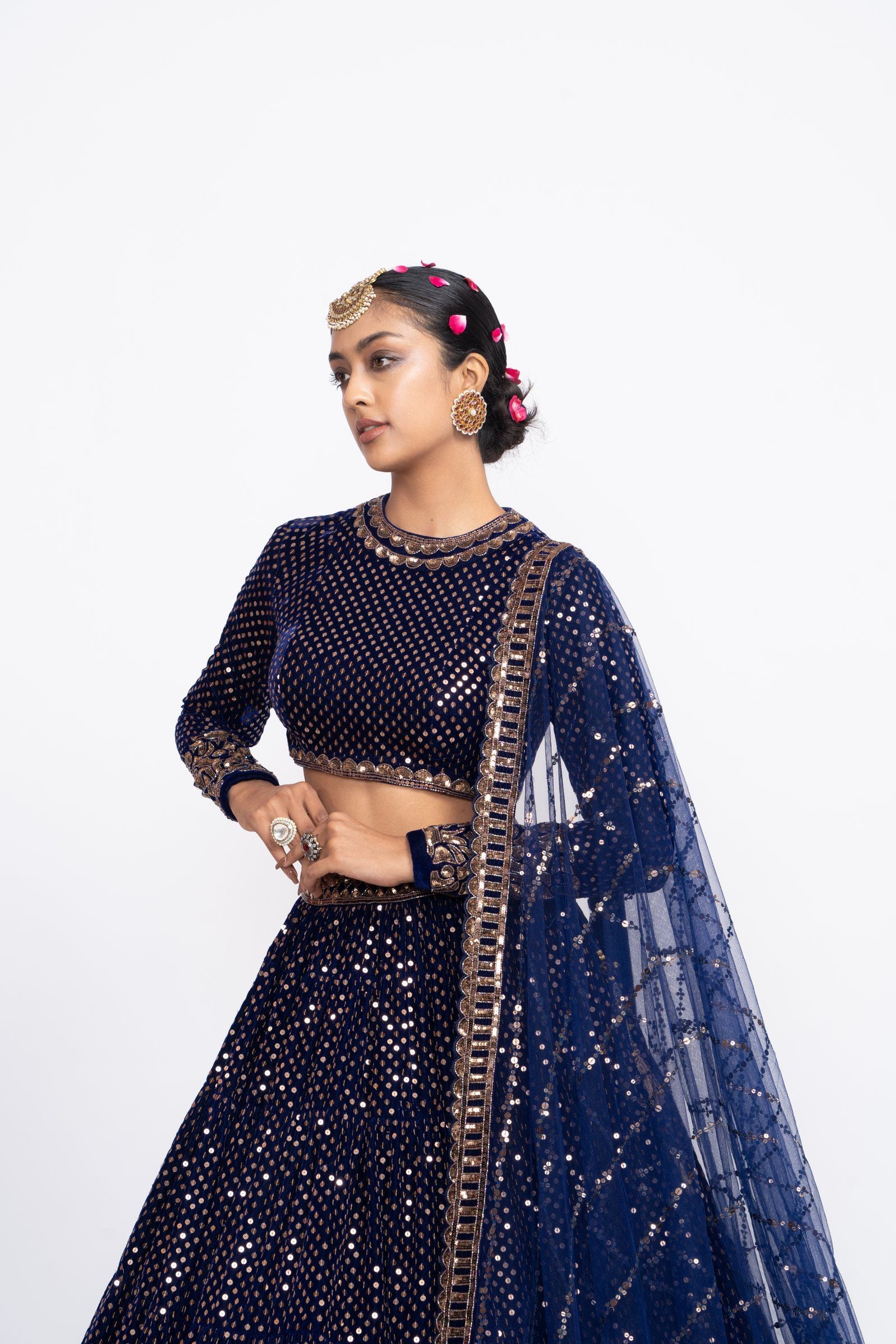 Navy Blue Dense Dot Lehenga Set