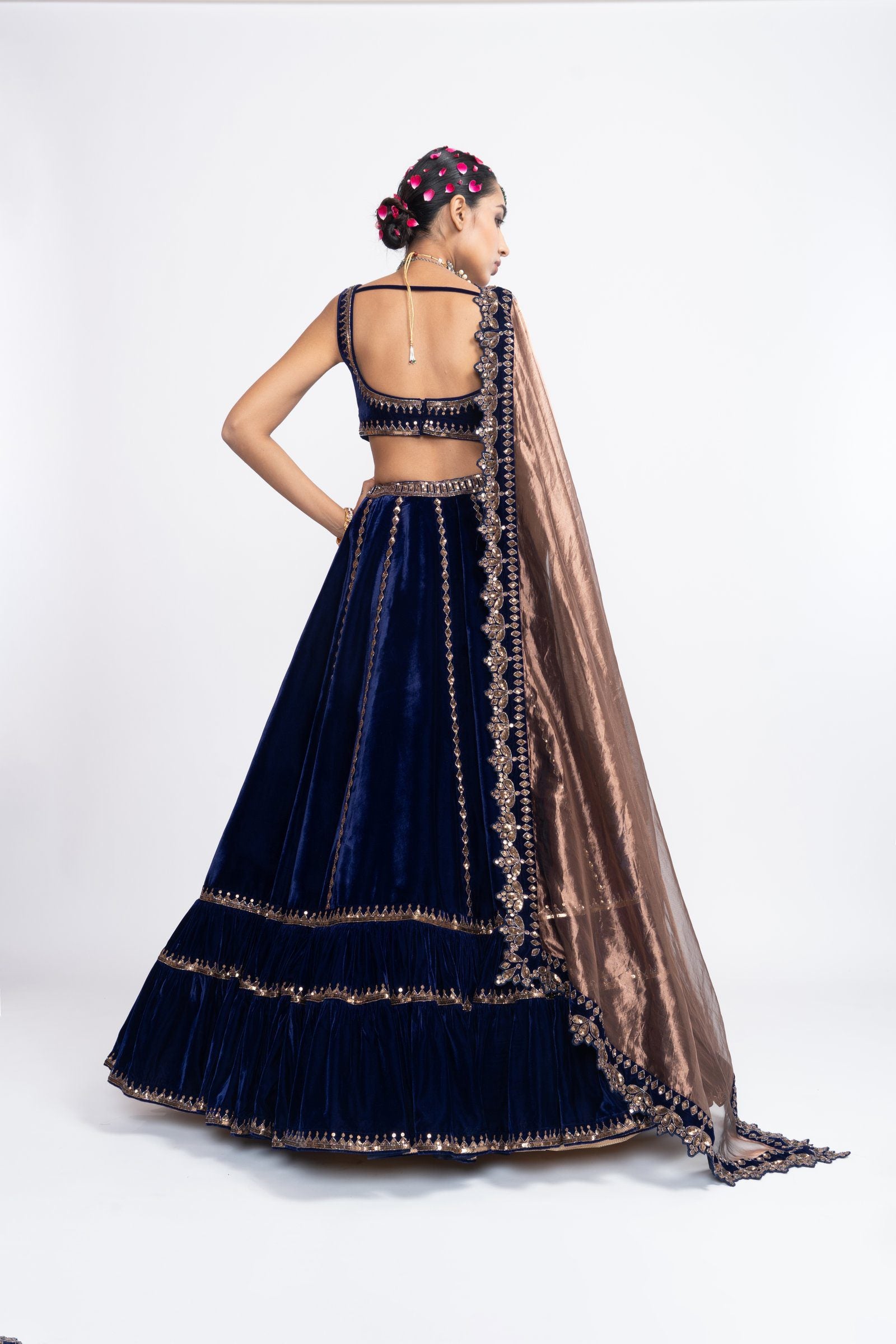 Navy Blue Double Tier Lehenga Set