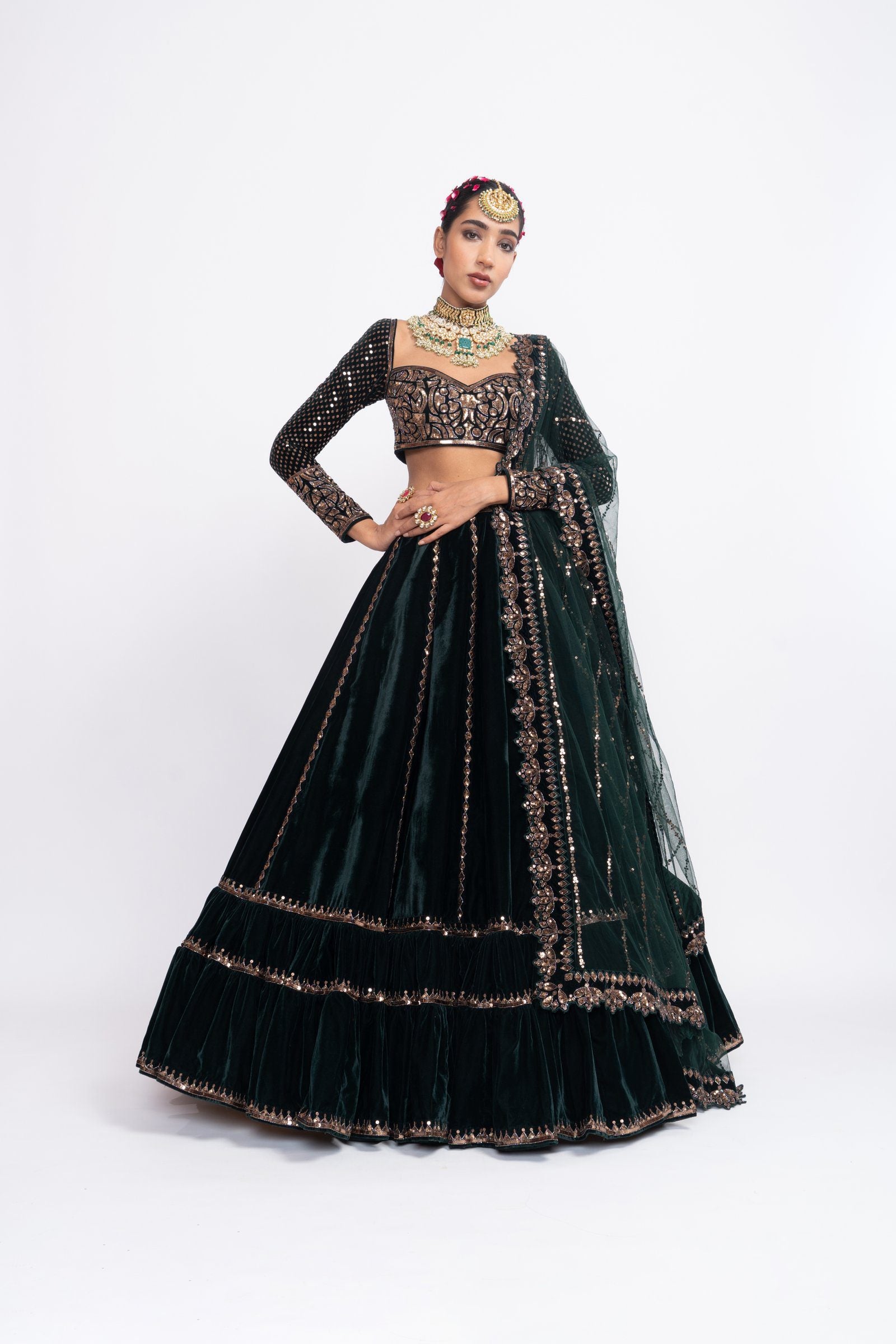 Deep Green Double Tier Lehenga Set