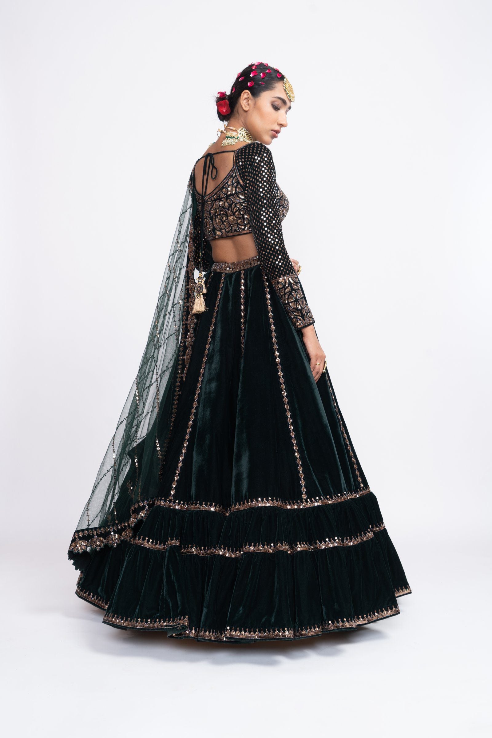 Deep Green Double Tier Lehenga Set