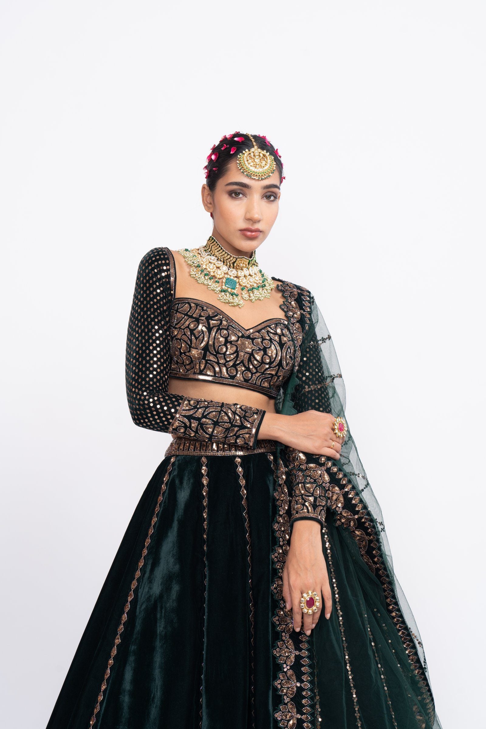 Deep Green Double Tier Lehenga Set