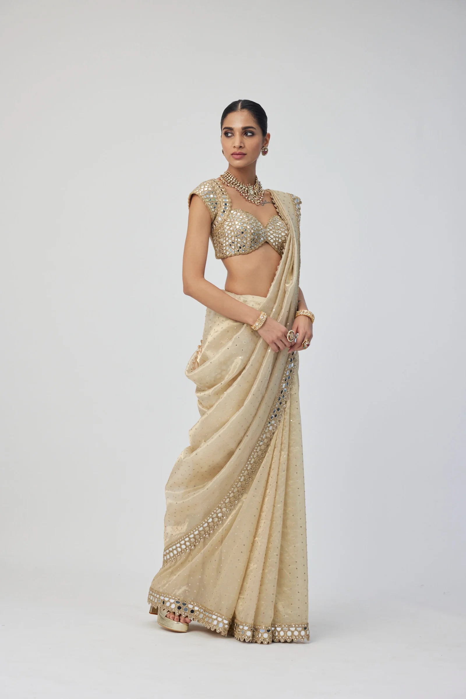 Golden Shimmer Organza Saree Set