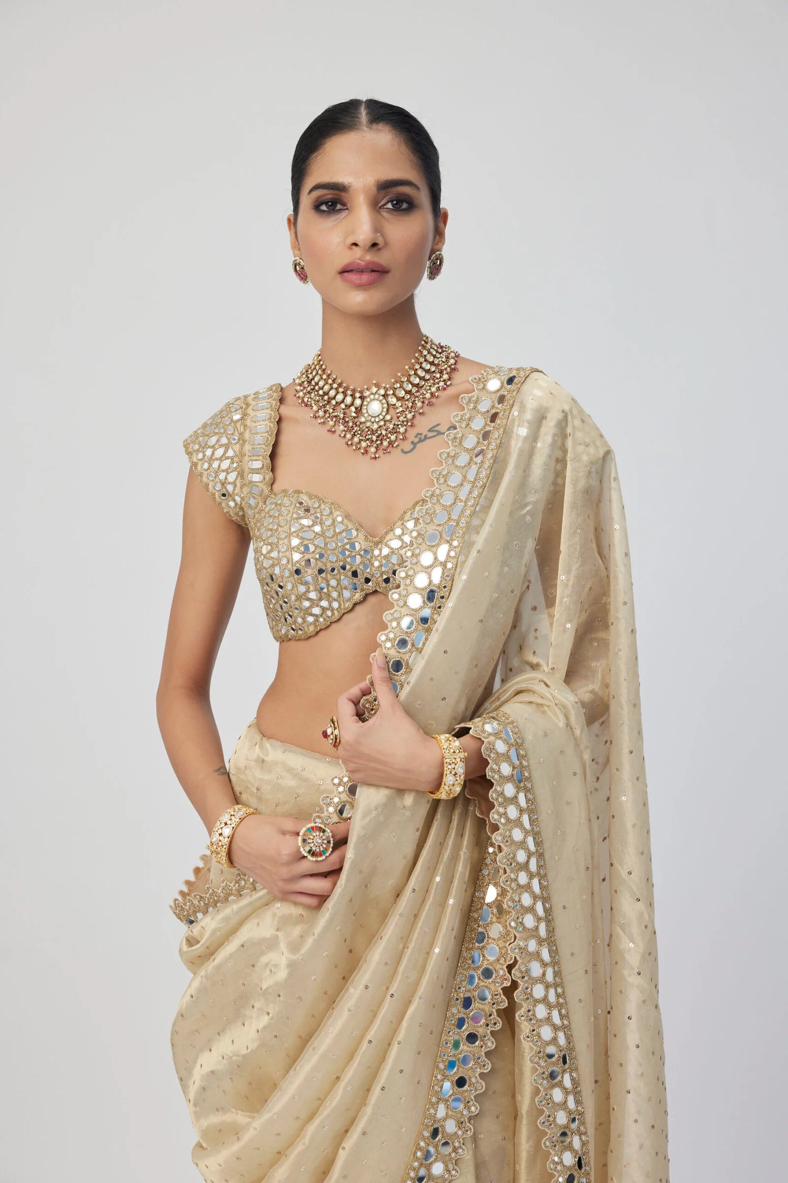 Golden Shimmer Organza Saree Set