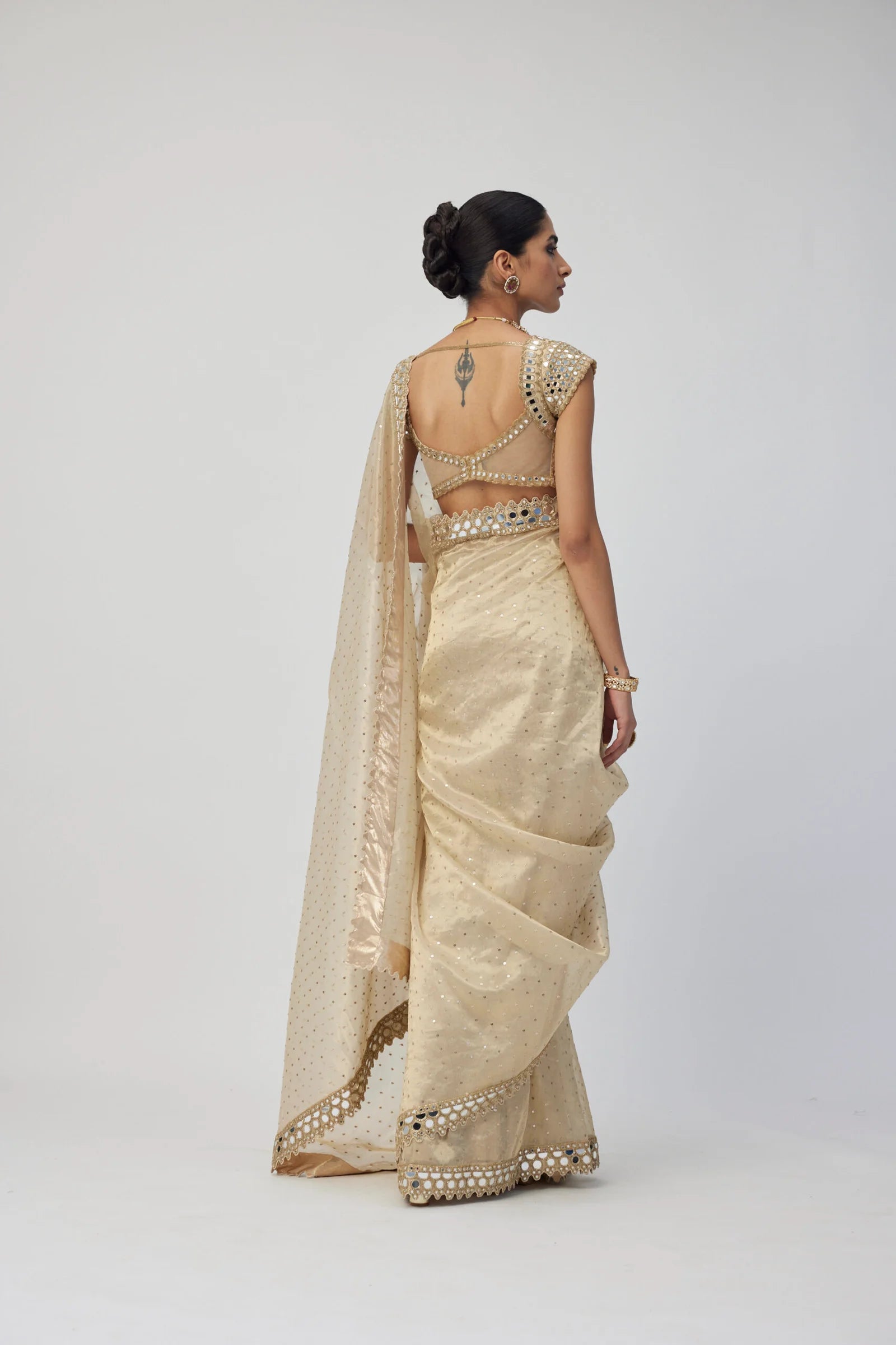 Golden Shimmer Organza Saree Set