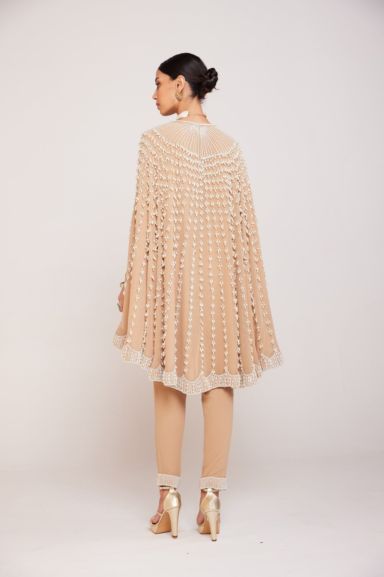 Beige Asymmetrical Cape Set