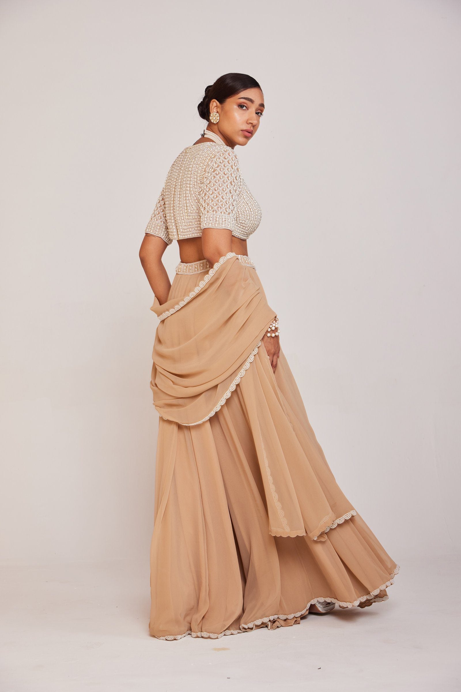 Beige Lehenga Pants Set