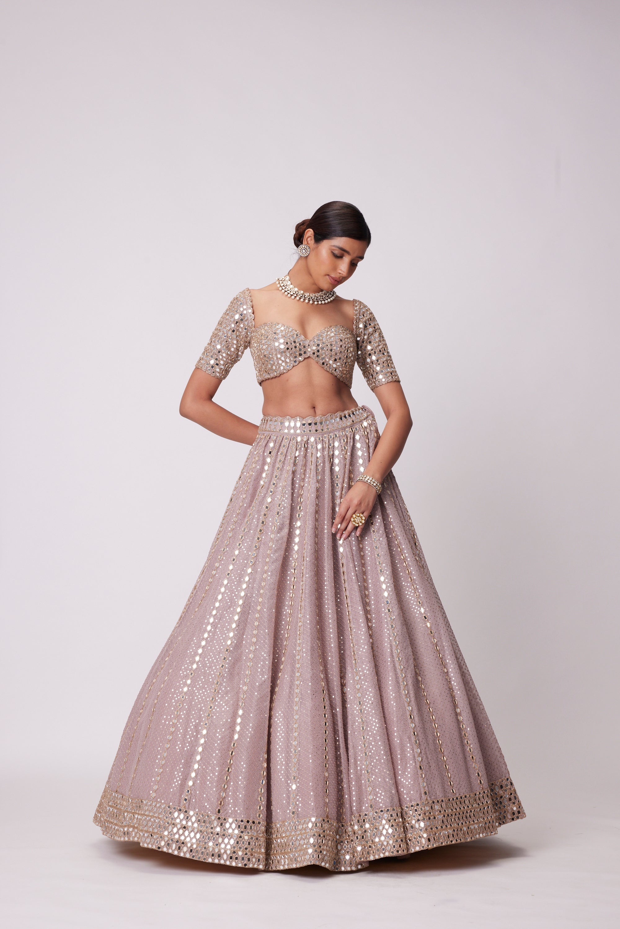 Ash Pink Sequin Embroidered Lehenga Set