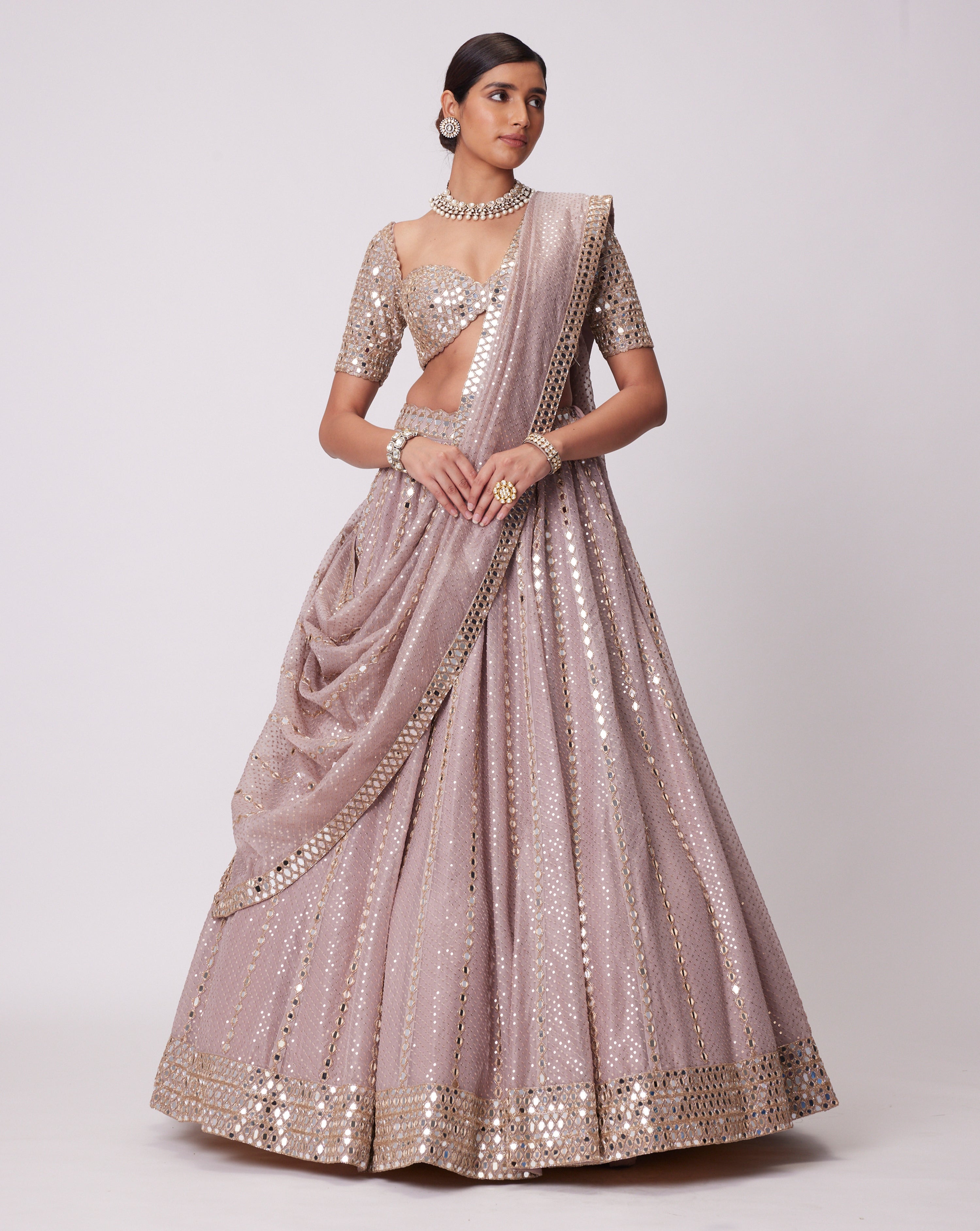 Ash Pink Sequin Embroidered Lehenga Set