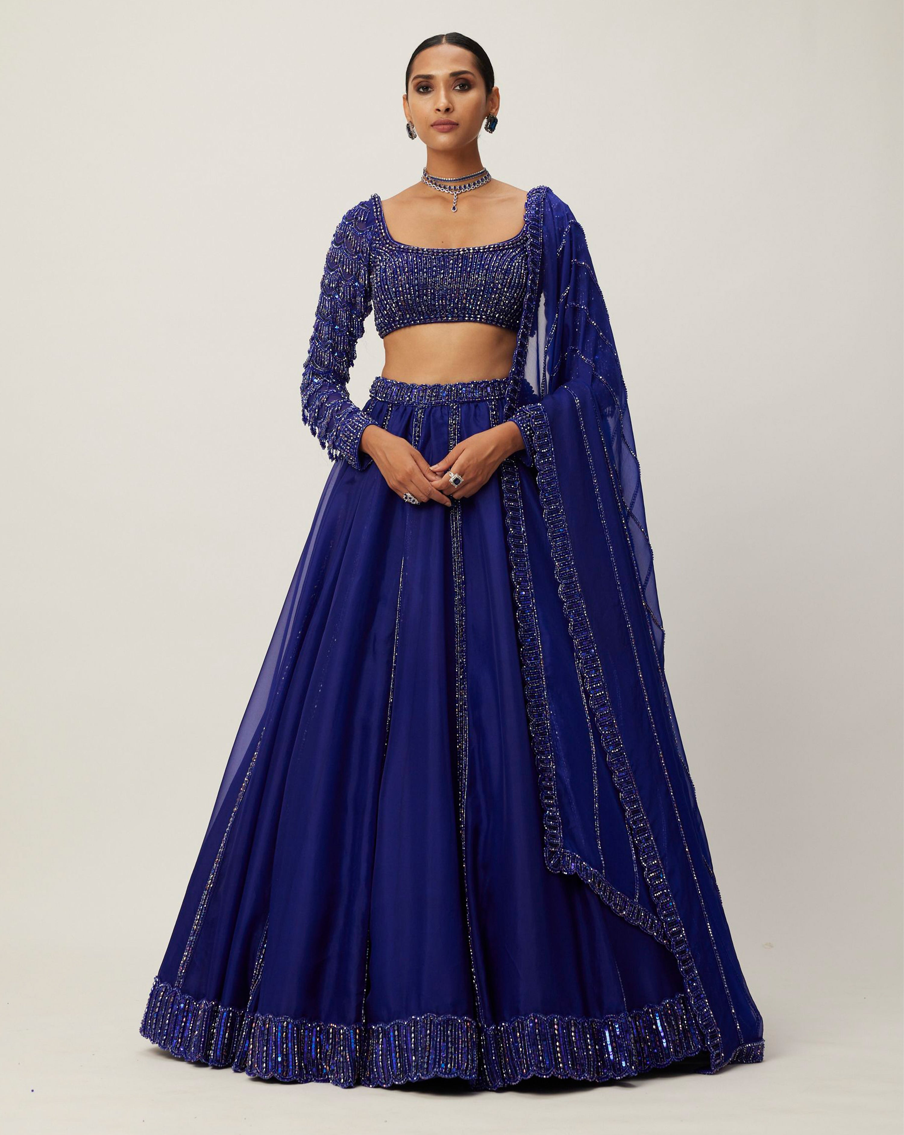 Cocktail Blue Organza Lehenga Set