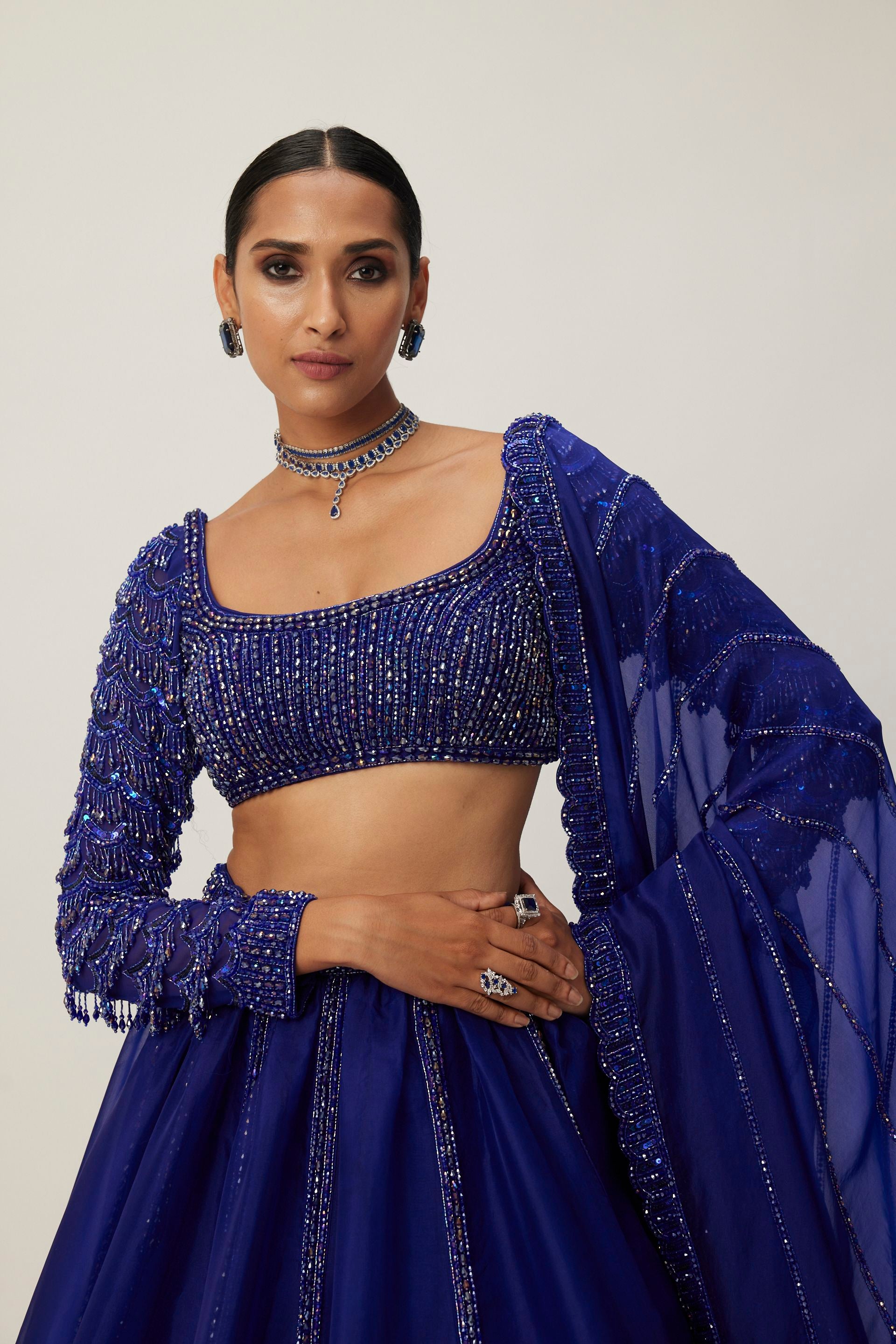 Cocktail Blue Organza Lehenga Set