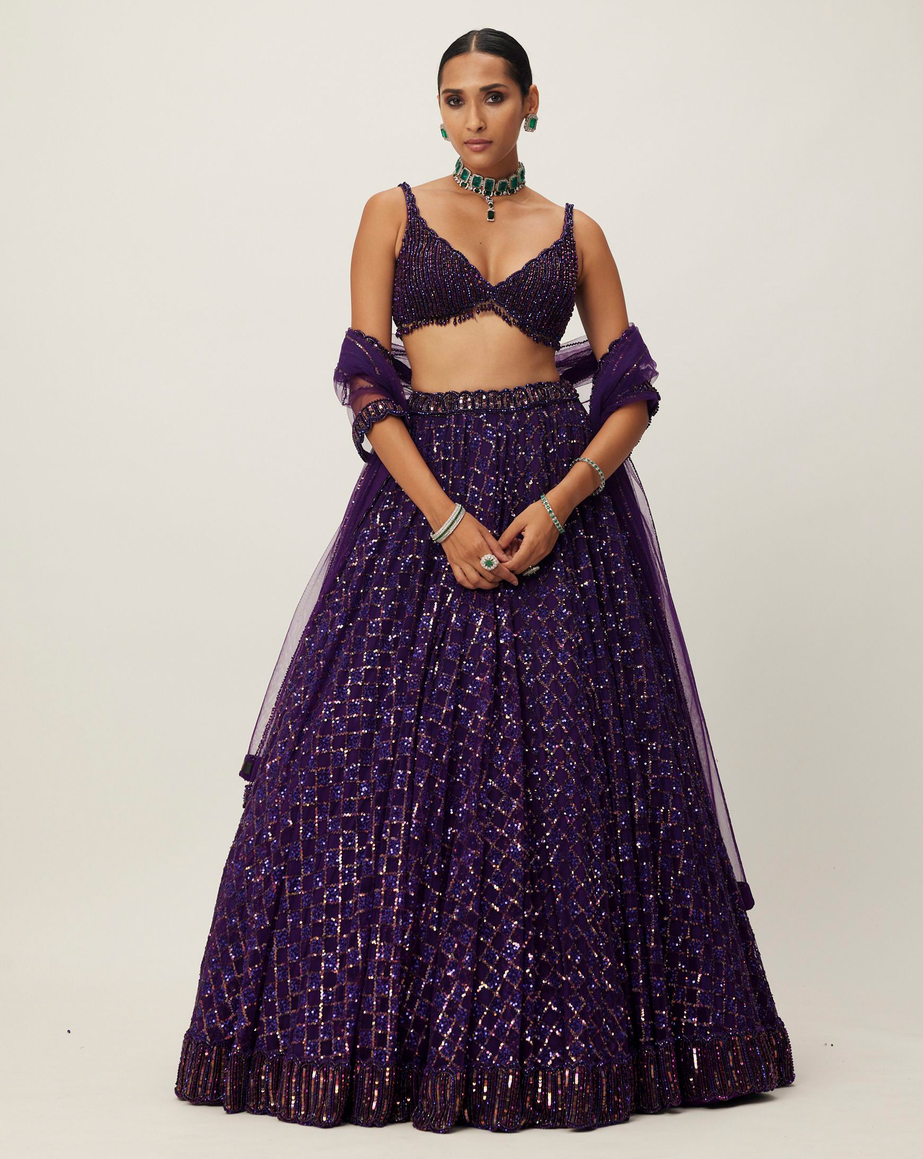 Royalty Purple Crystal Embroidered Lehenga Set