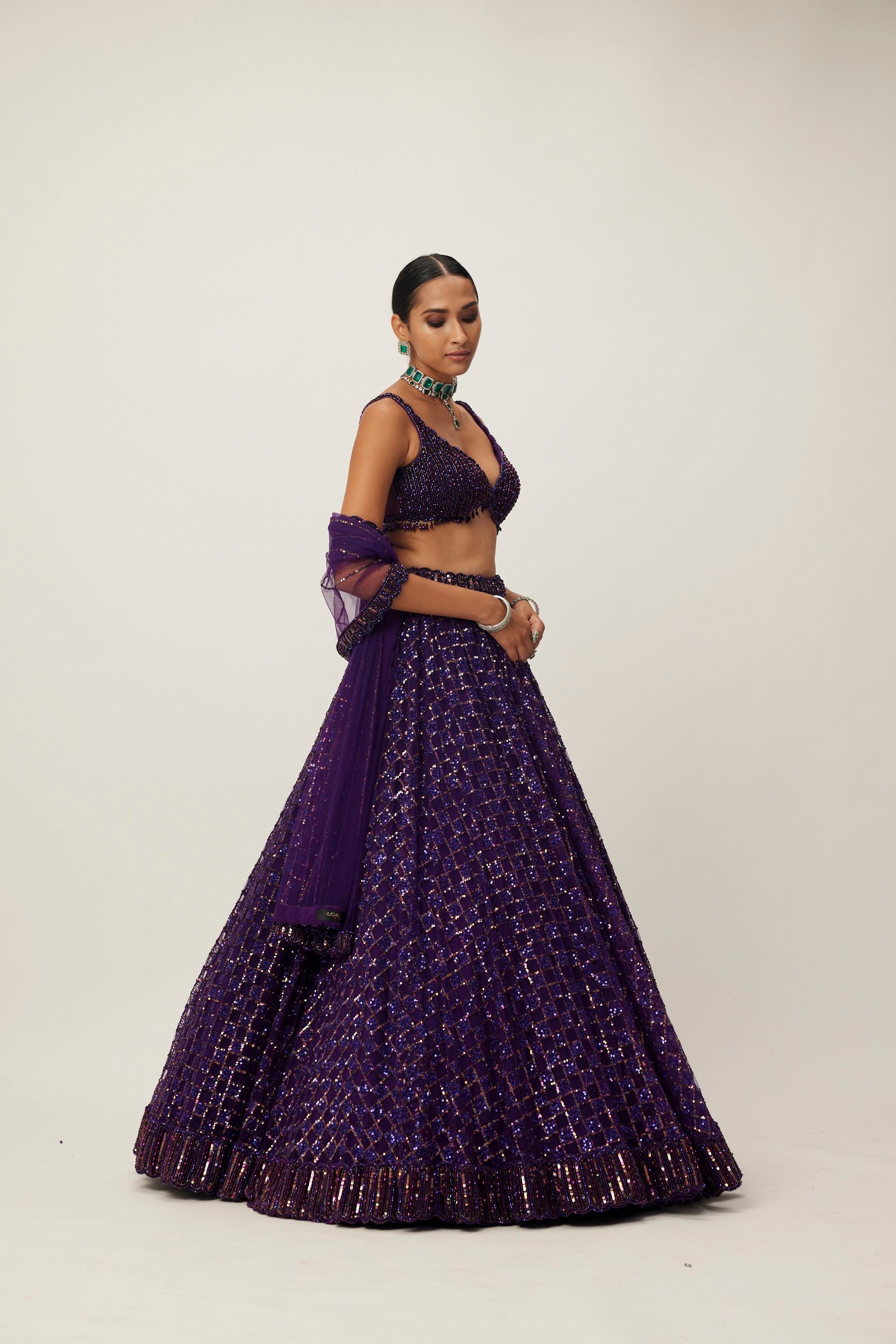 Royalty Purple Crystal Embroidered Lehenga Set