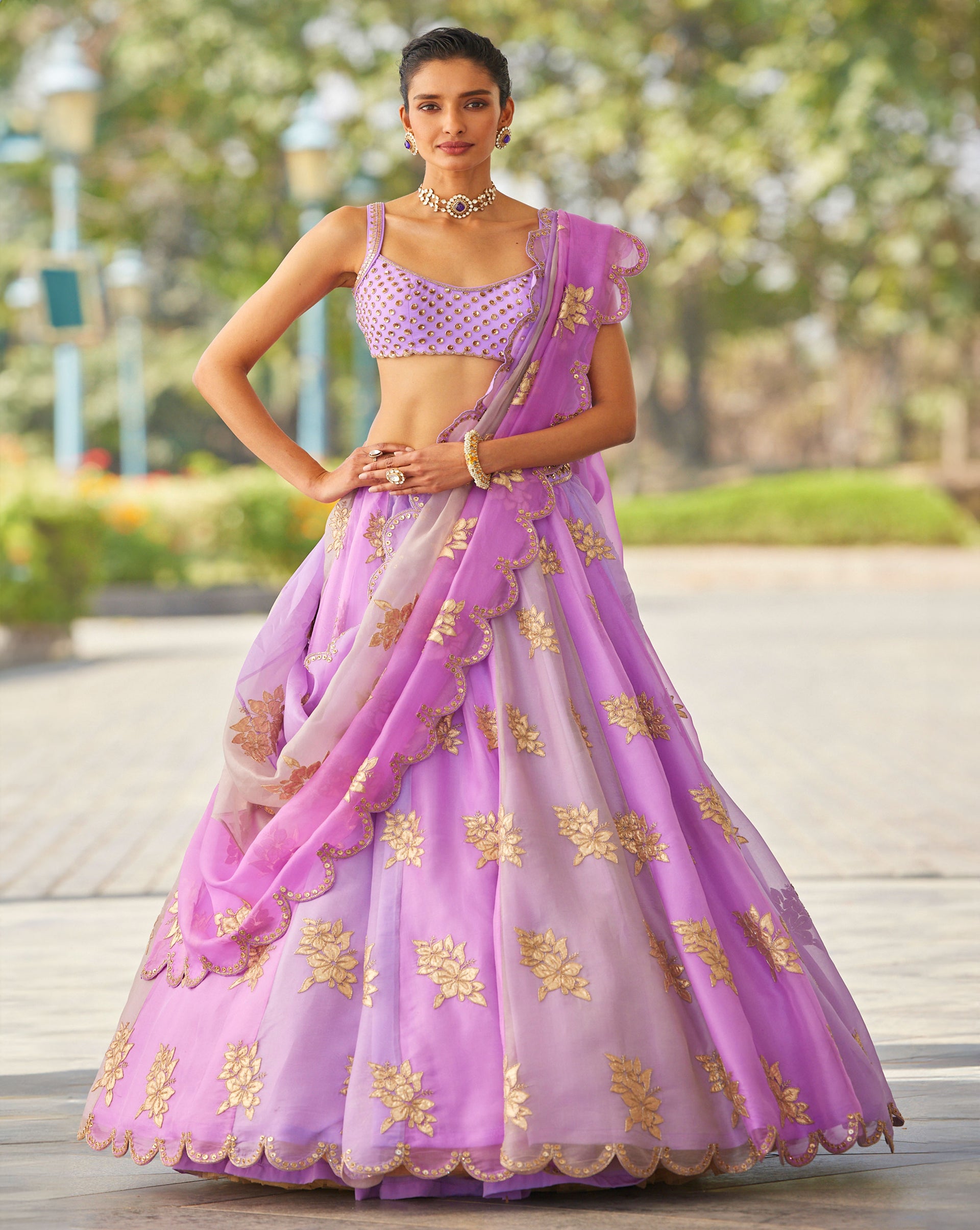 VVANI VATS - Cranberry Lehenga Pants with Sweetheart Neck Full Sleeve Blouse