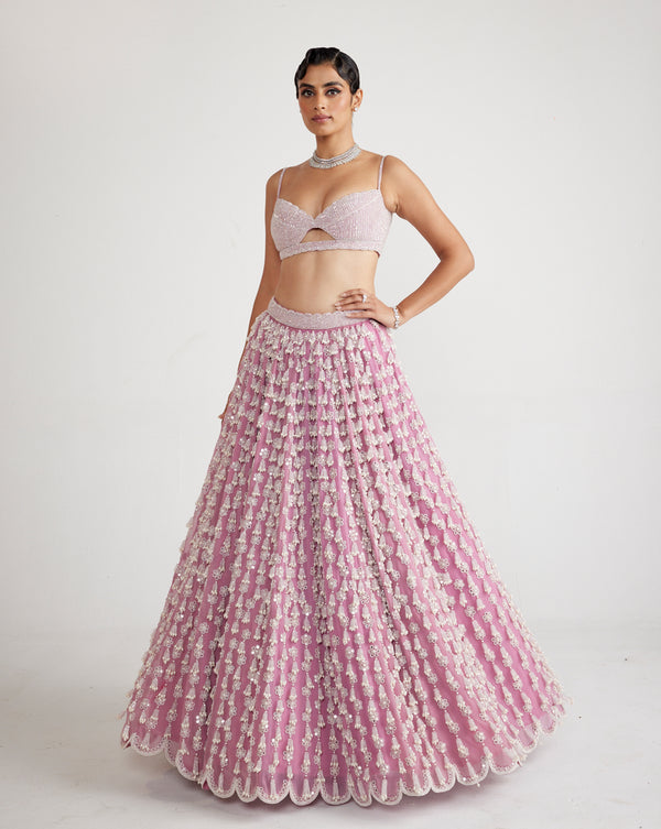 Buy LAALZARI Pink Crop Top Skirt (Set of 3) online