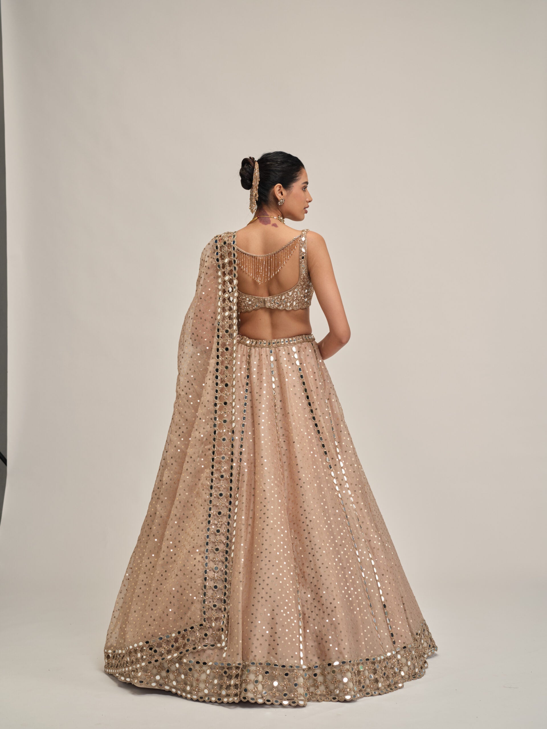 Light Beige Sequins Embroidered Lehenga Set 4