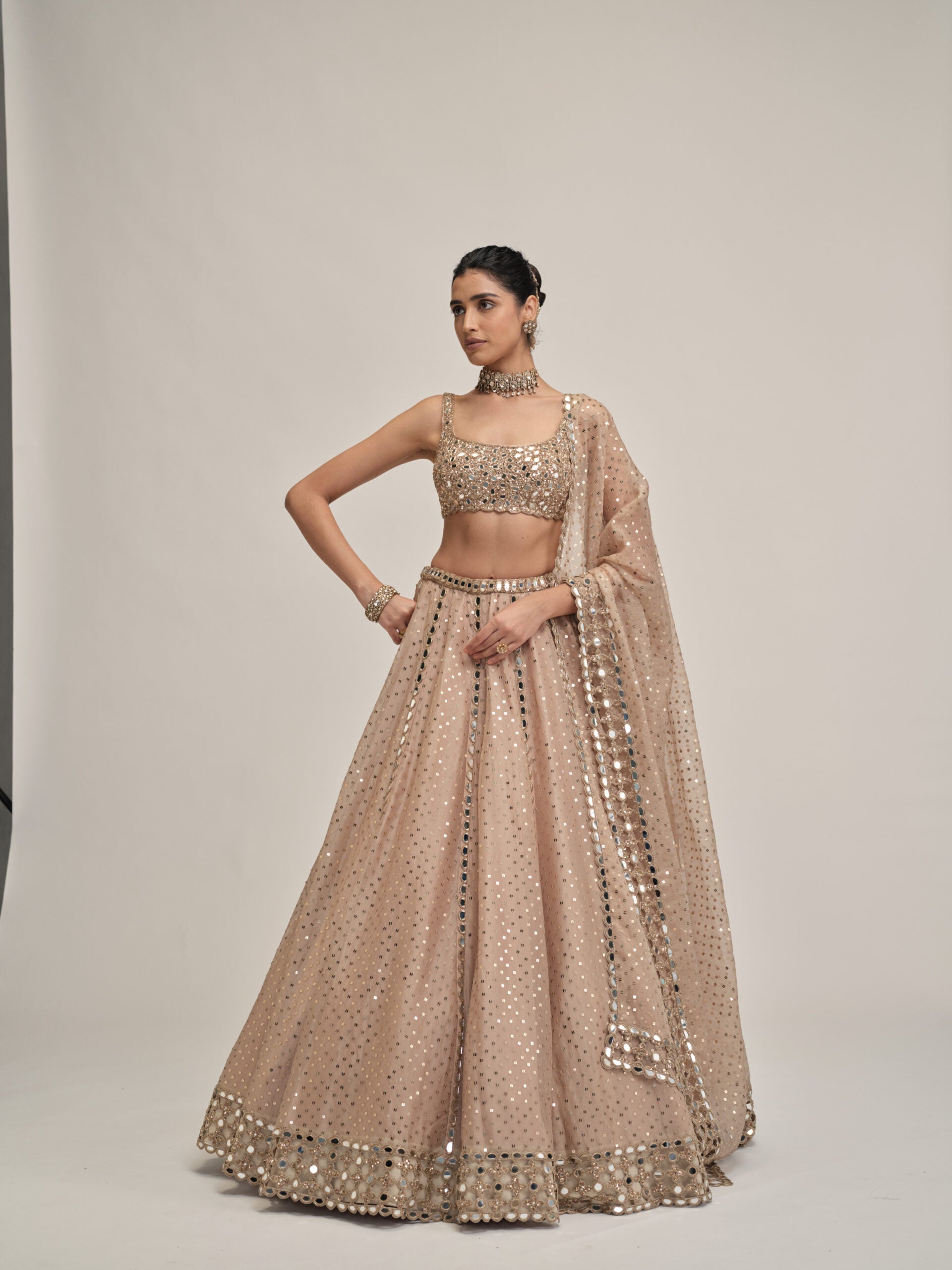 Light Beige Sequins Embroidered Lehenga Set 1