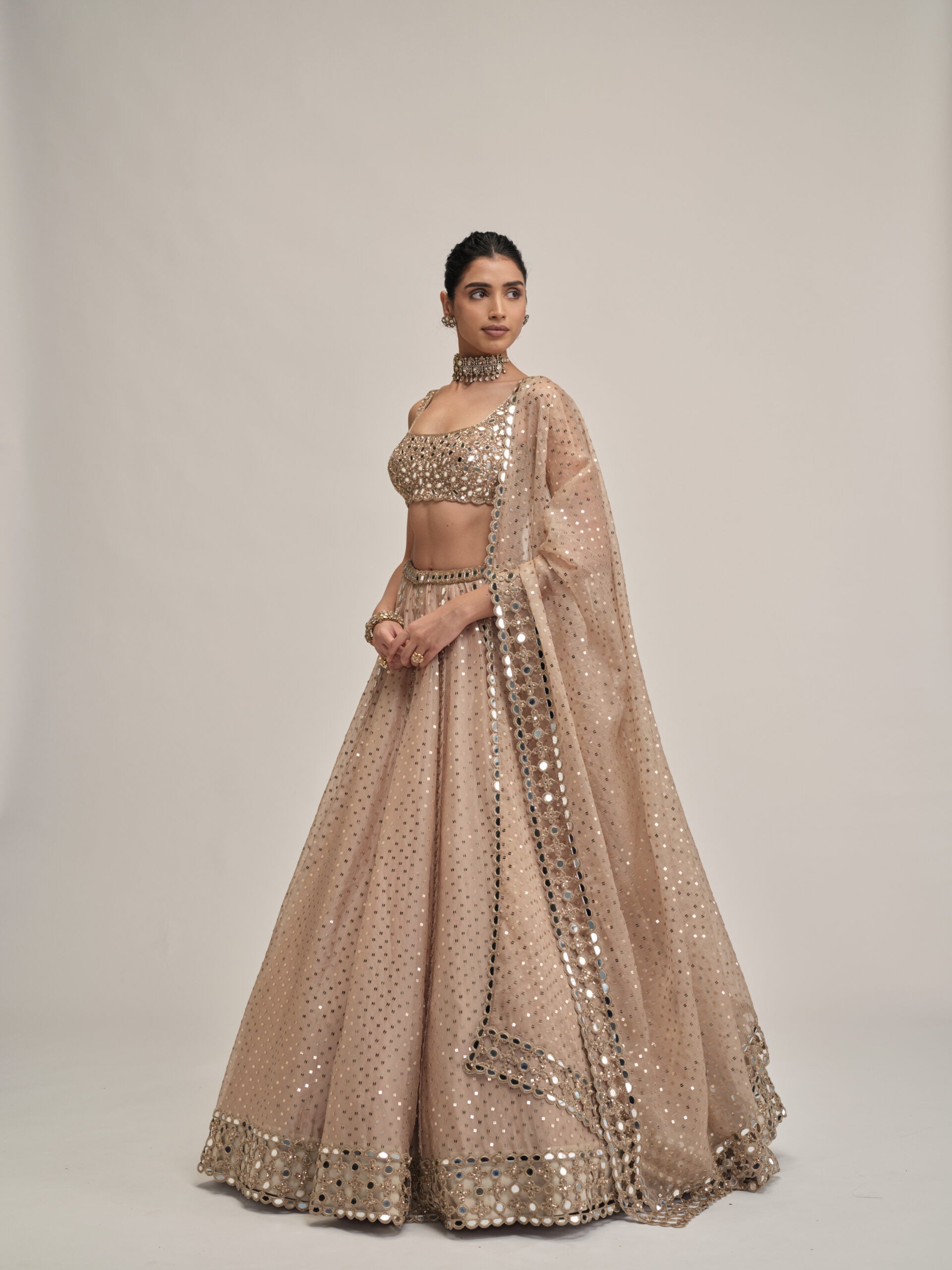 Light Beige Sequins Embroidered Lehenga Set 3