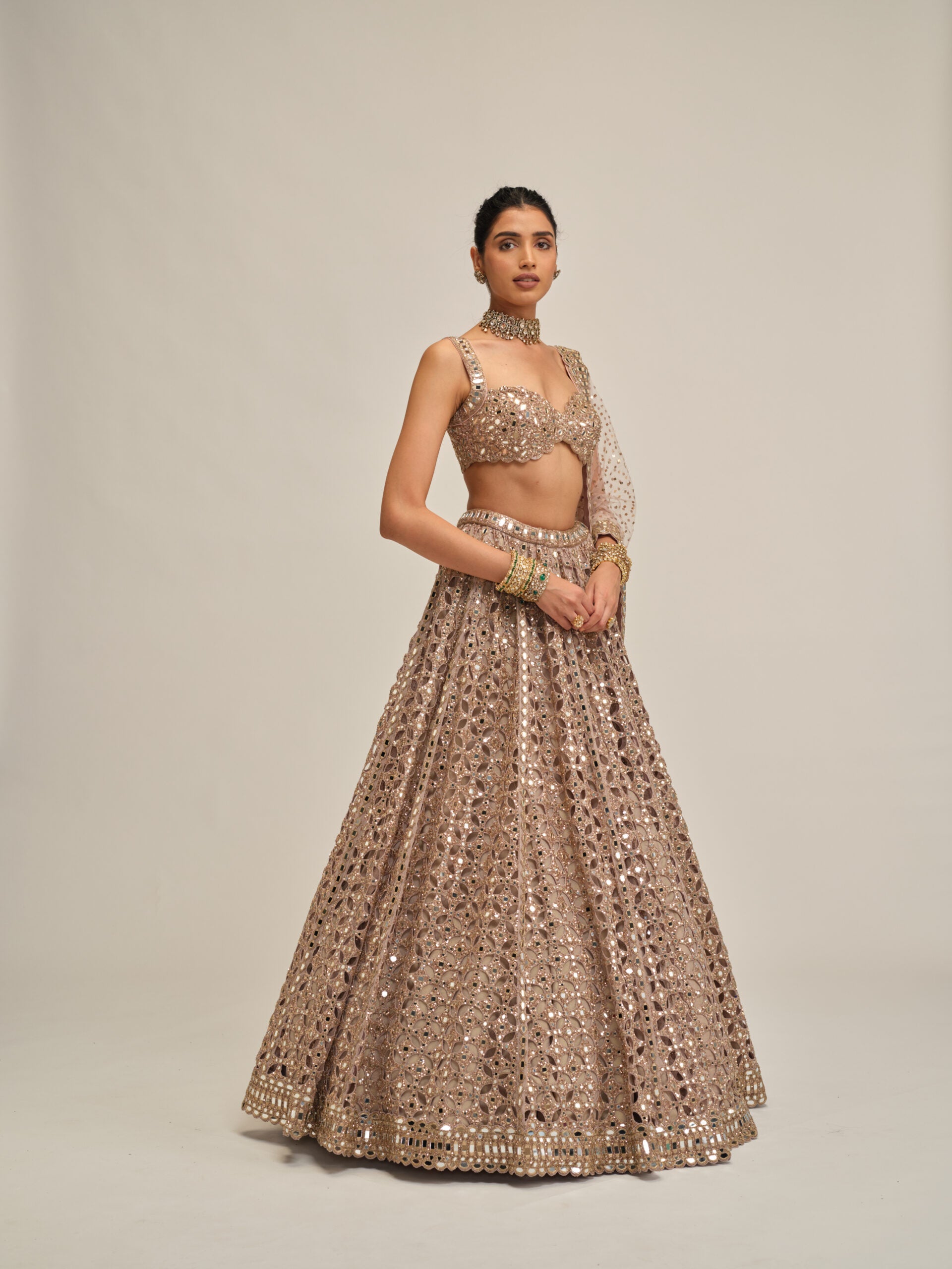 Ash Pink Circular Cutwork Lehenga Set 5