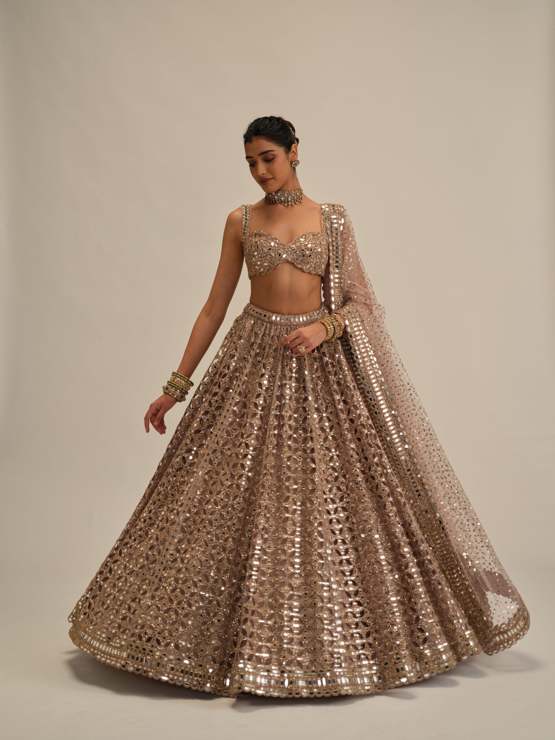 Ash Pink Circular Cutwork Lehenga Set 3