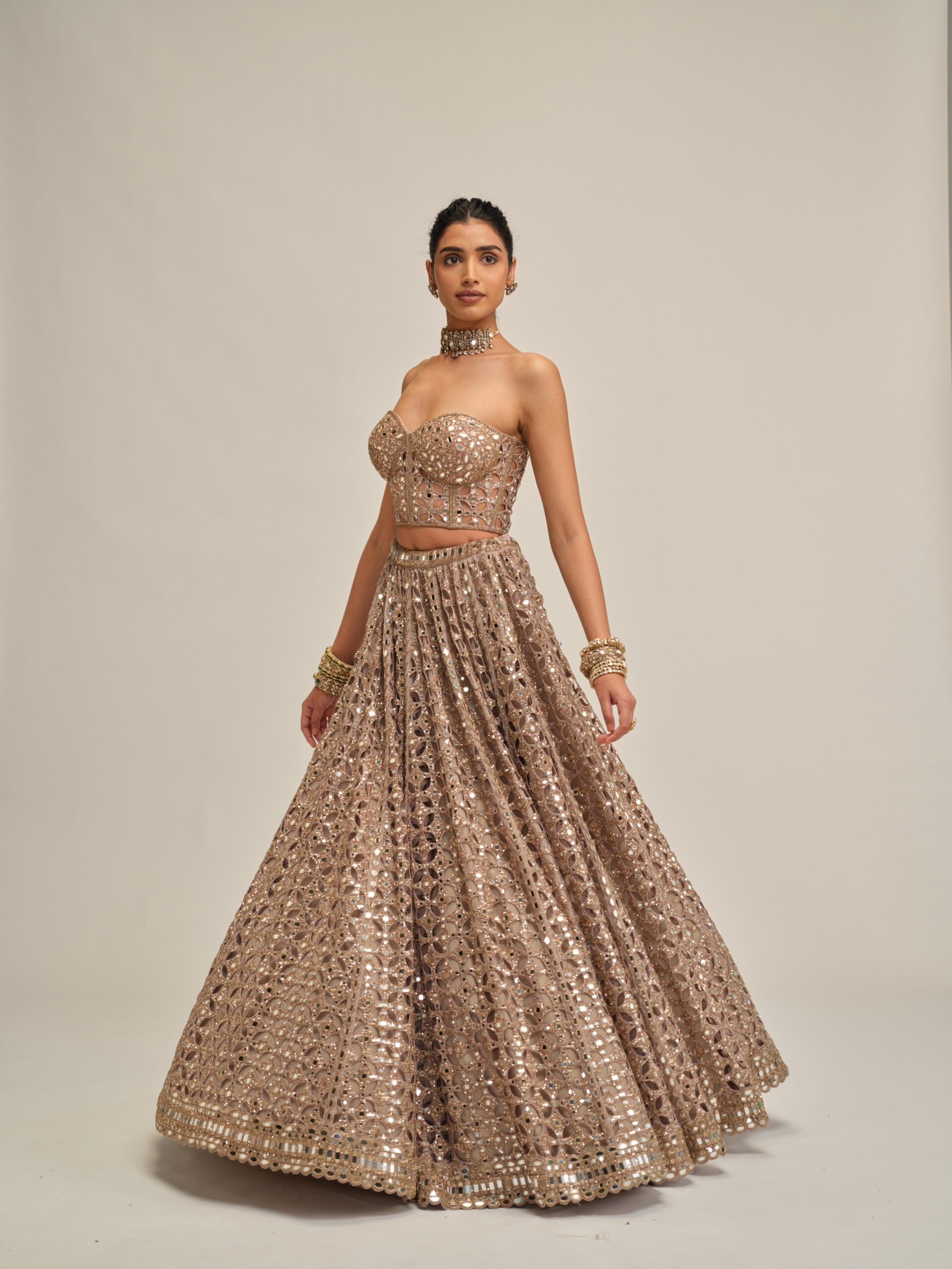 Ash Pink Circular Cutwork Crop Top Skirt Set 4