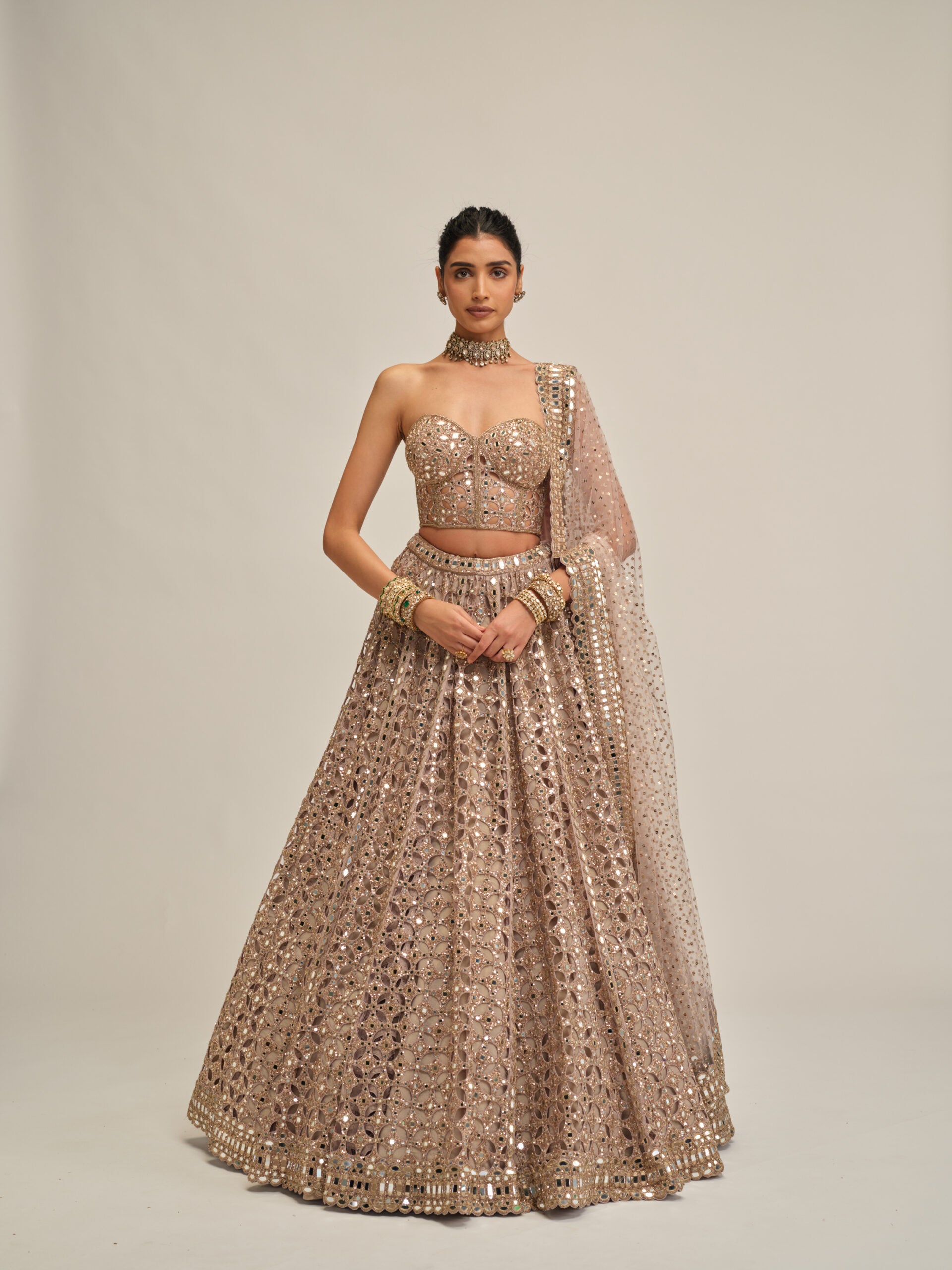 Ash Pink Circular Cutwork Lehenga With Corset Set 1