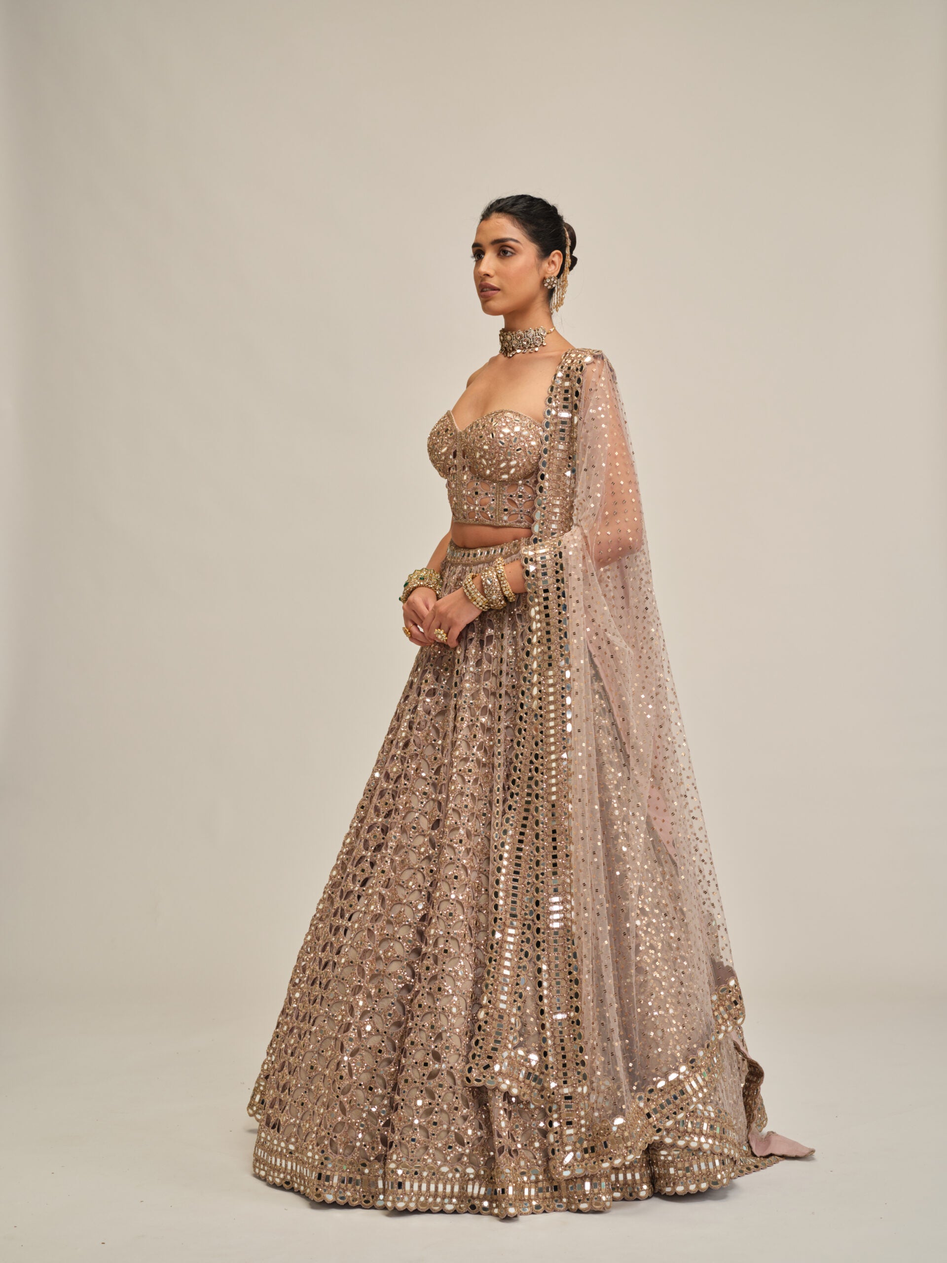 Ash Pink Circular Cutwork Lehenga With Corset Set 4