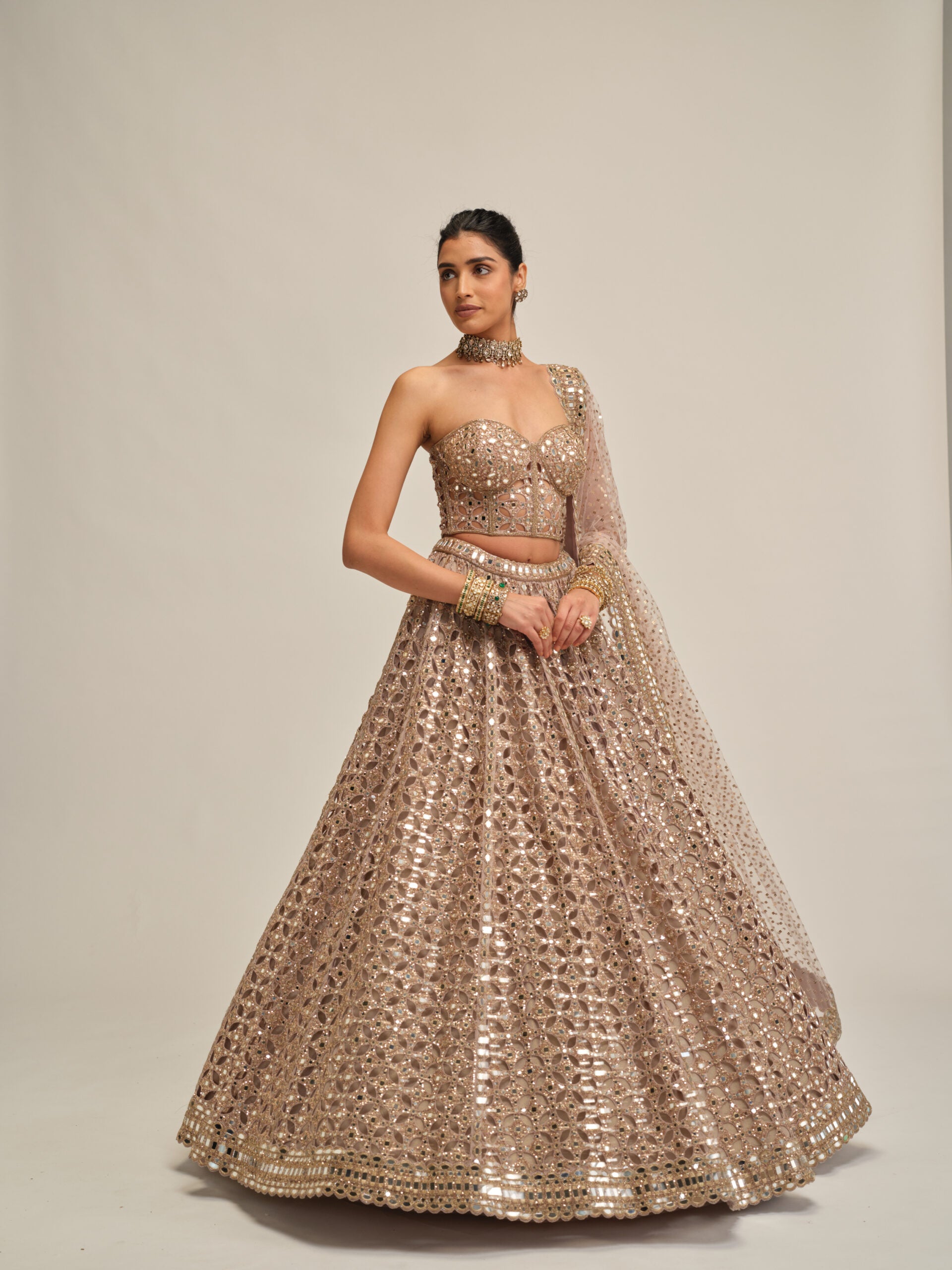 Ash Pink Circular Cutwork Lehenga With Corset Set 3