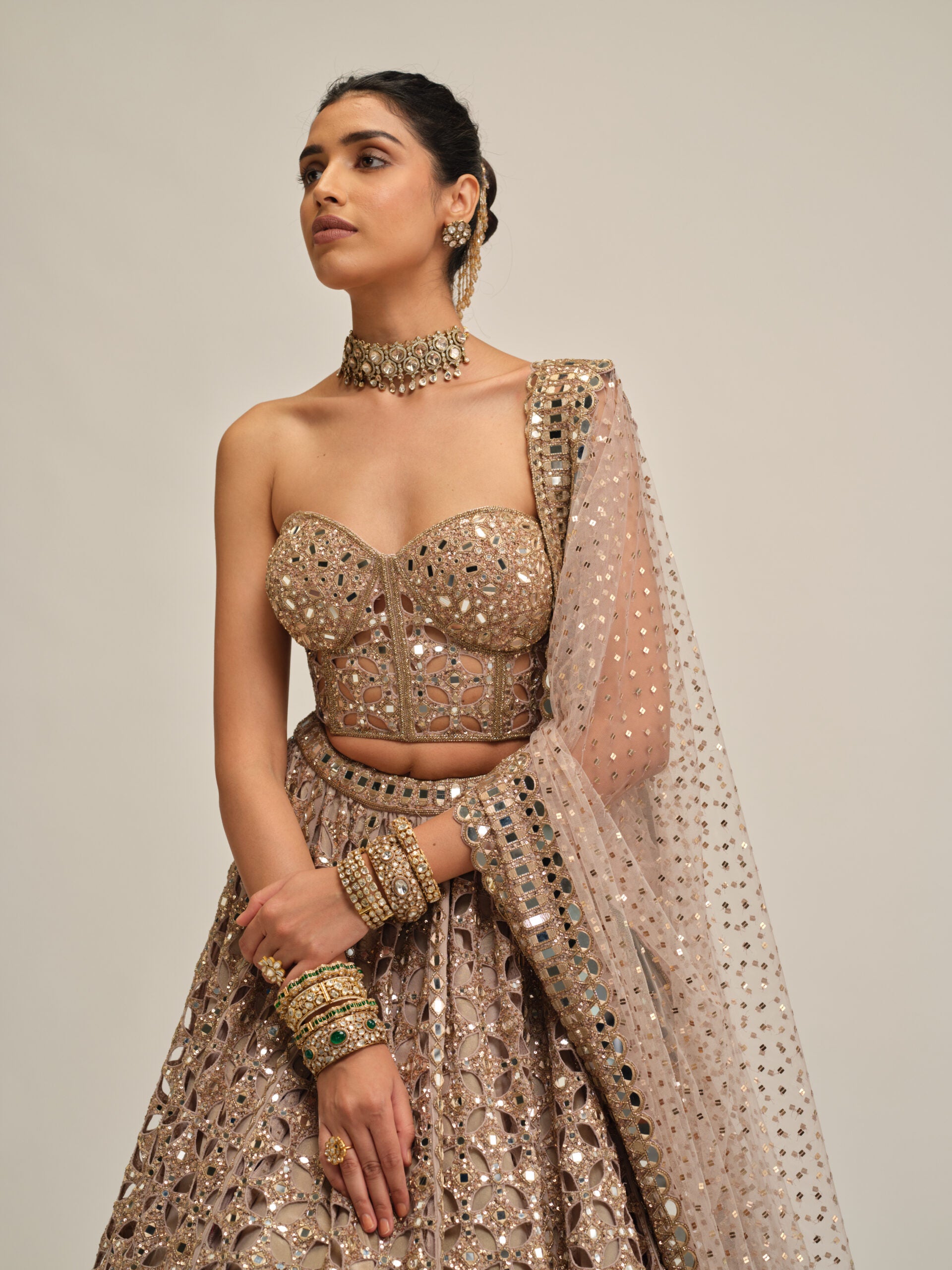Ash Pink Circular Cutwork Lehenga With Corset Set 2