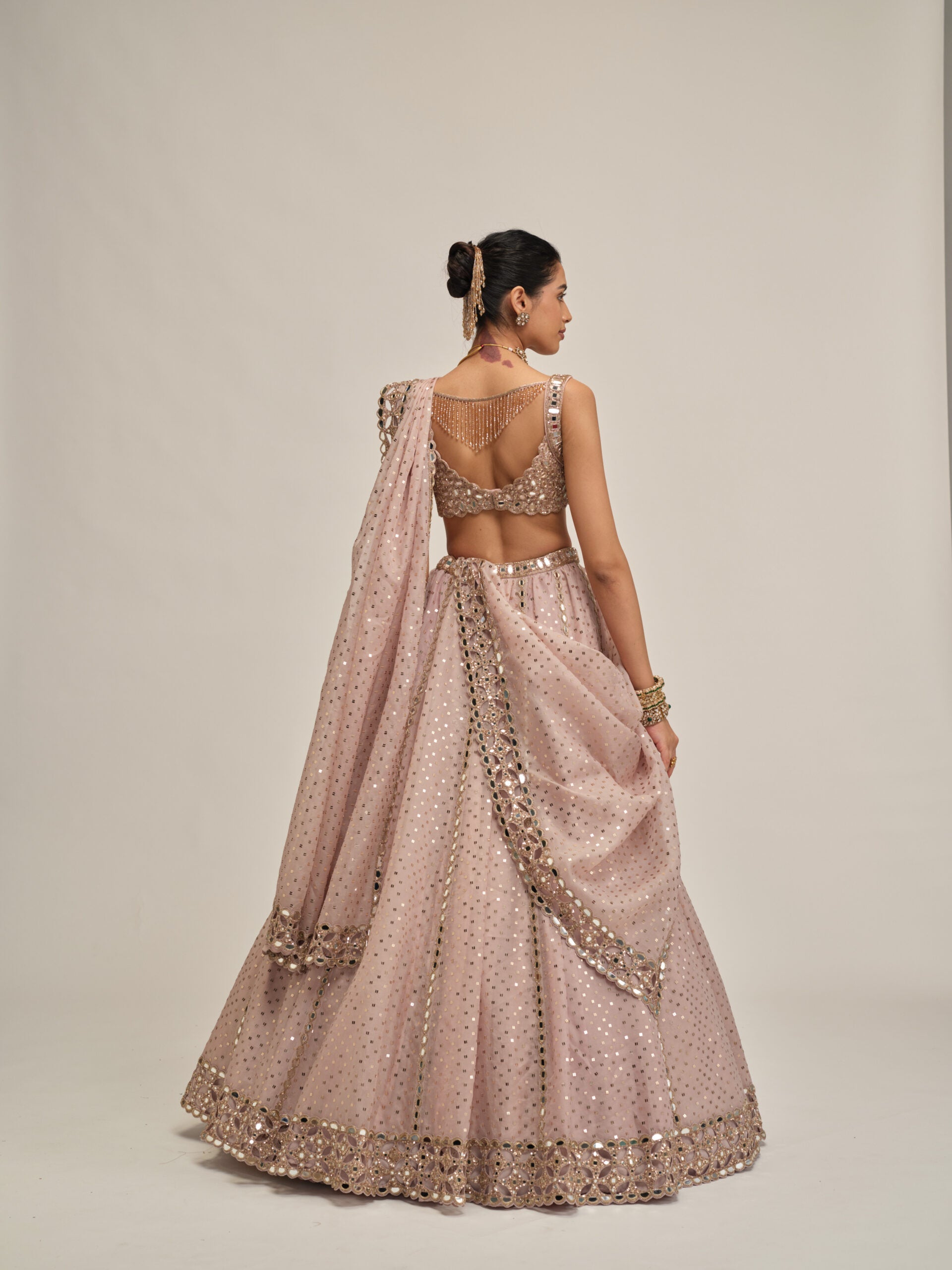Ash Pink Linear Mirror Sequins Embroidered Lehenga Set 5