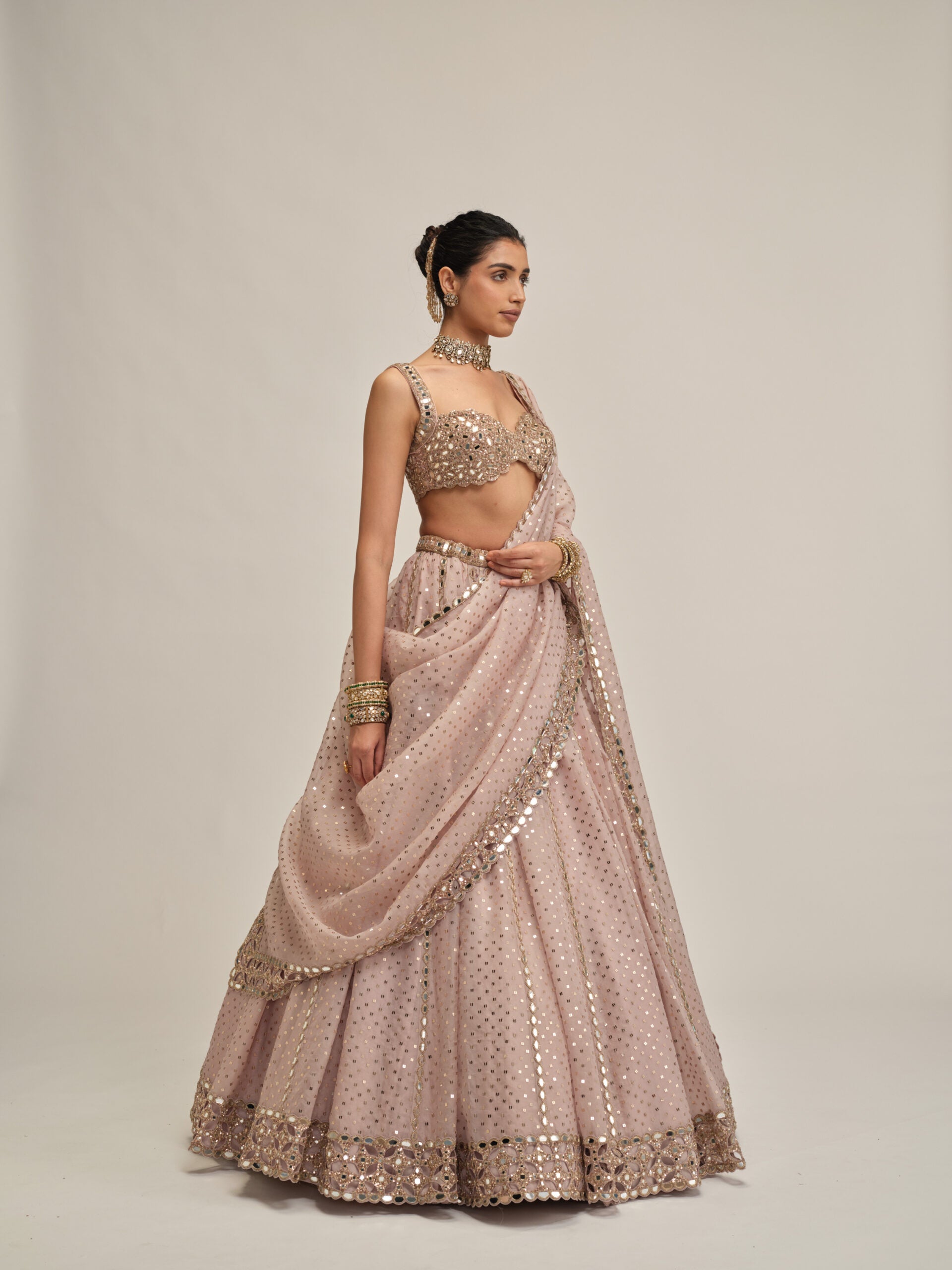 Ash Pink Linear Mirror Sequins Embroidered Lehenga Set 4