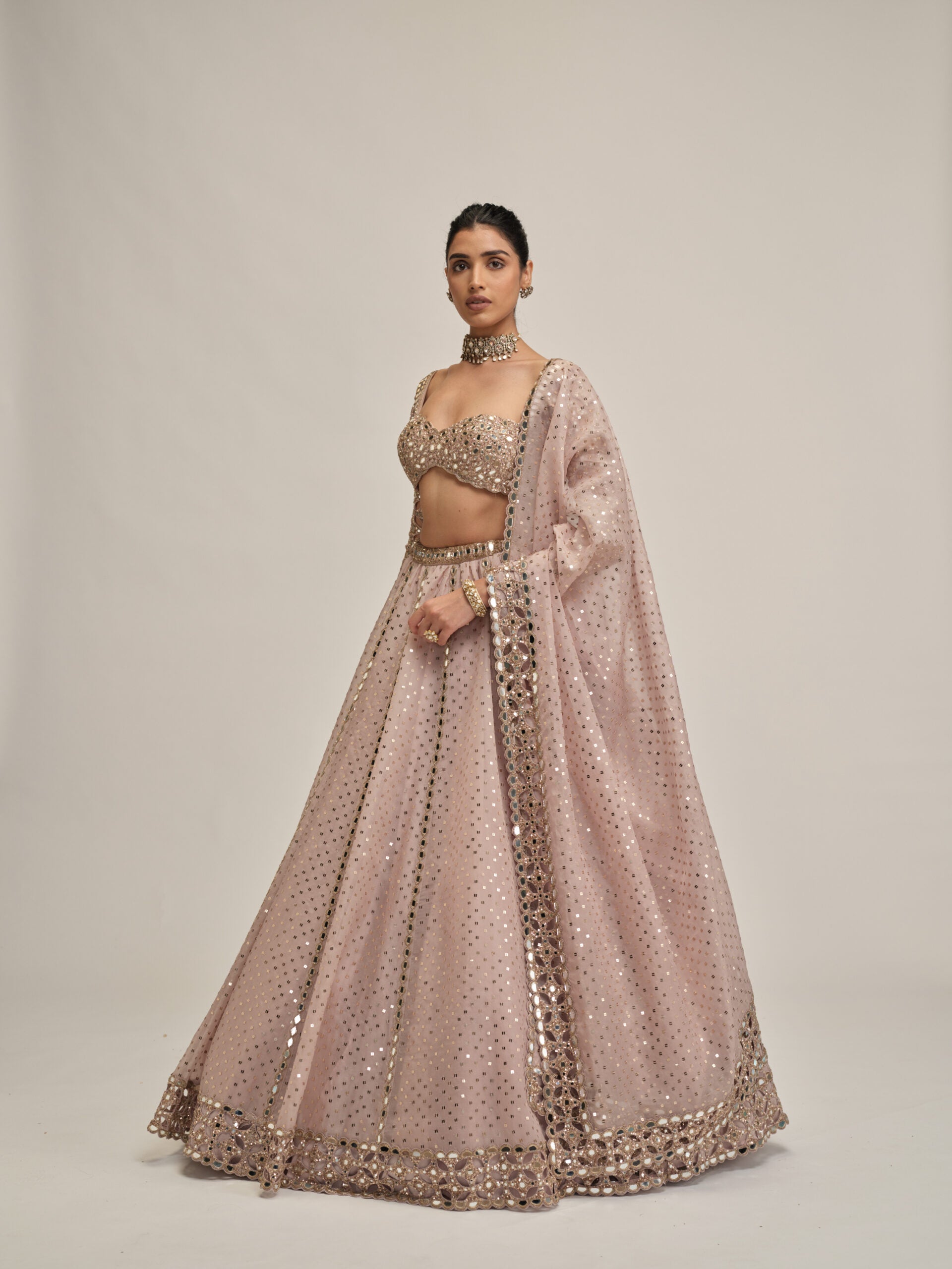 Ash Pink Cutwork Sleeve Lehenga Set 3
