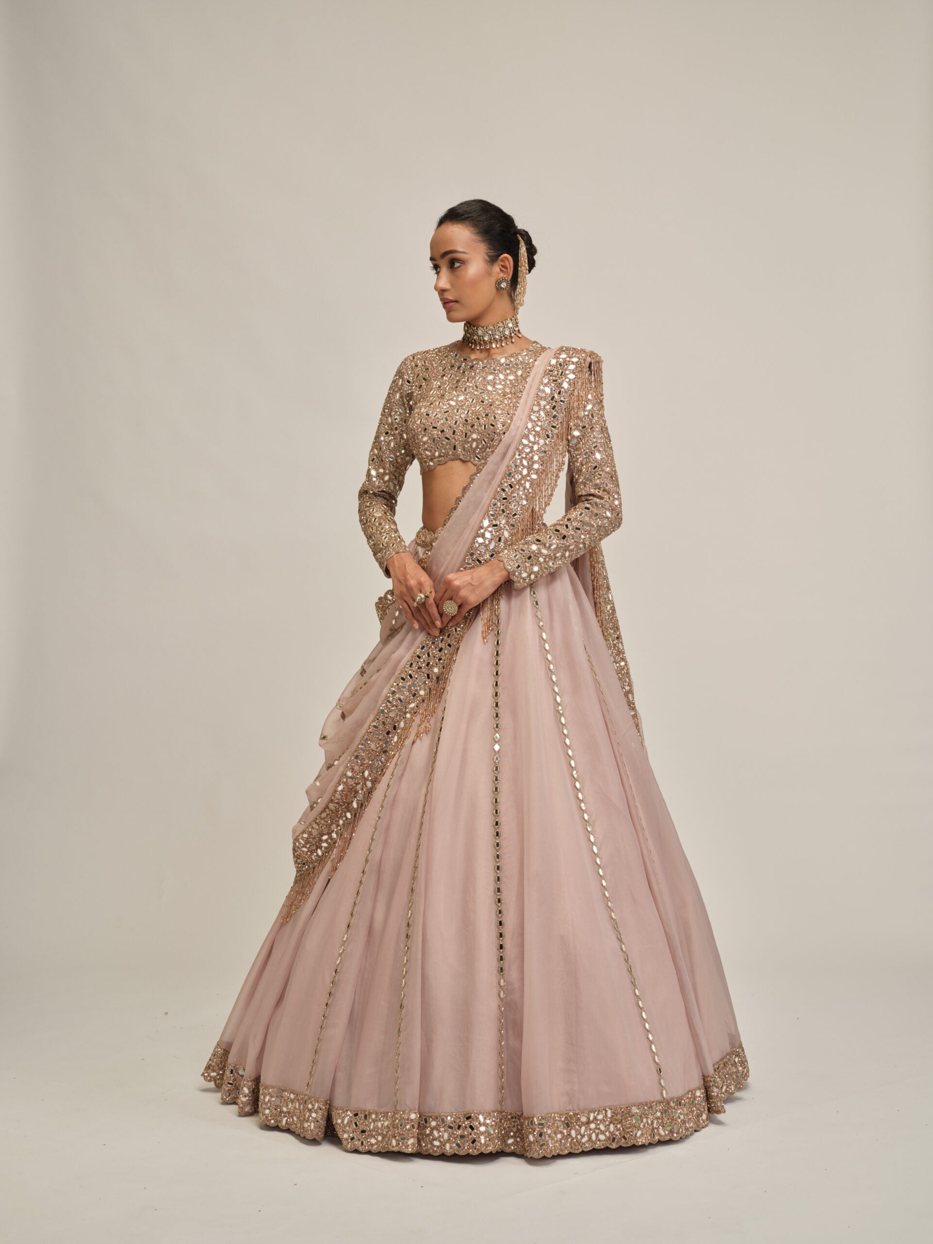 Ash Pink Full Sleeve Lehenga Set 4