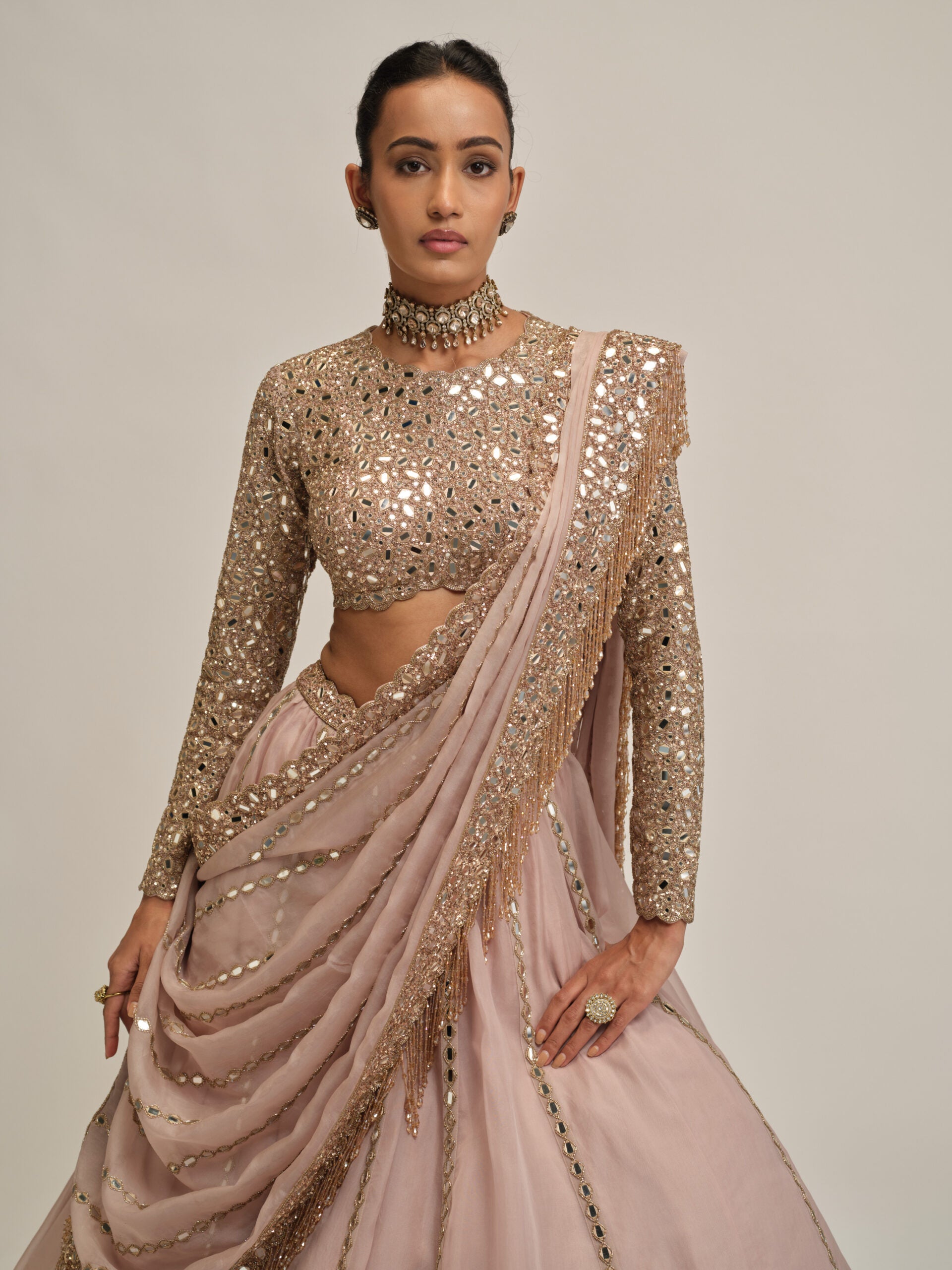 Ash Pink Full Sleeve Lehenga Set 3