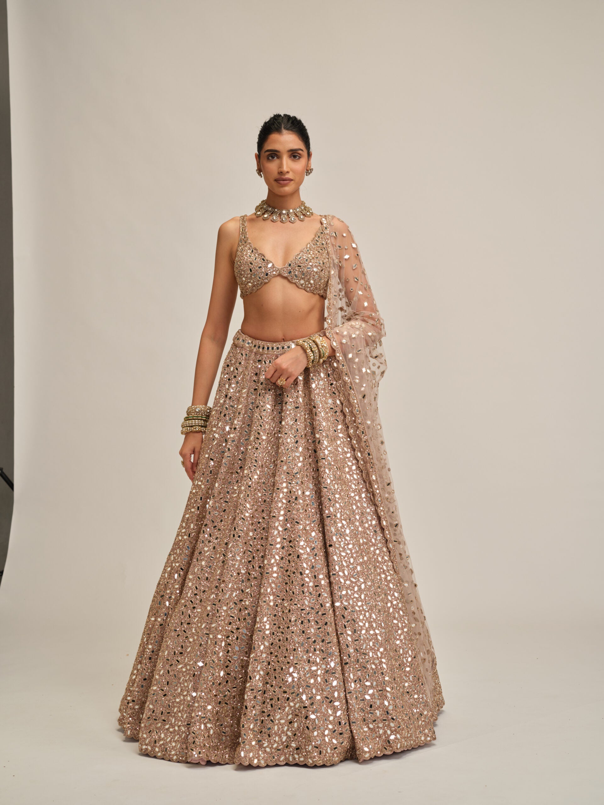 Ash Pink Mirror Embroidered Lehenga Set 4