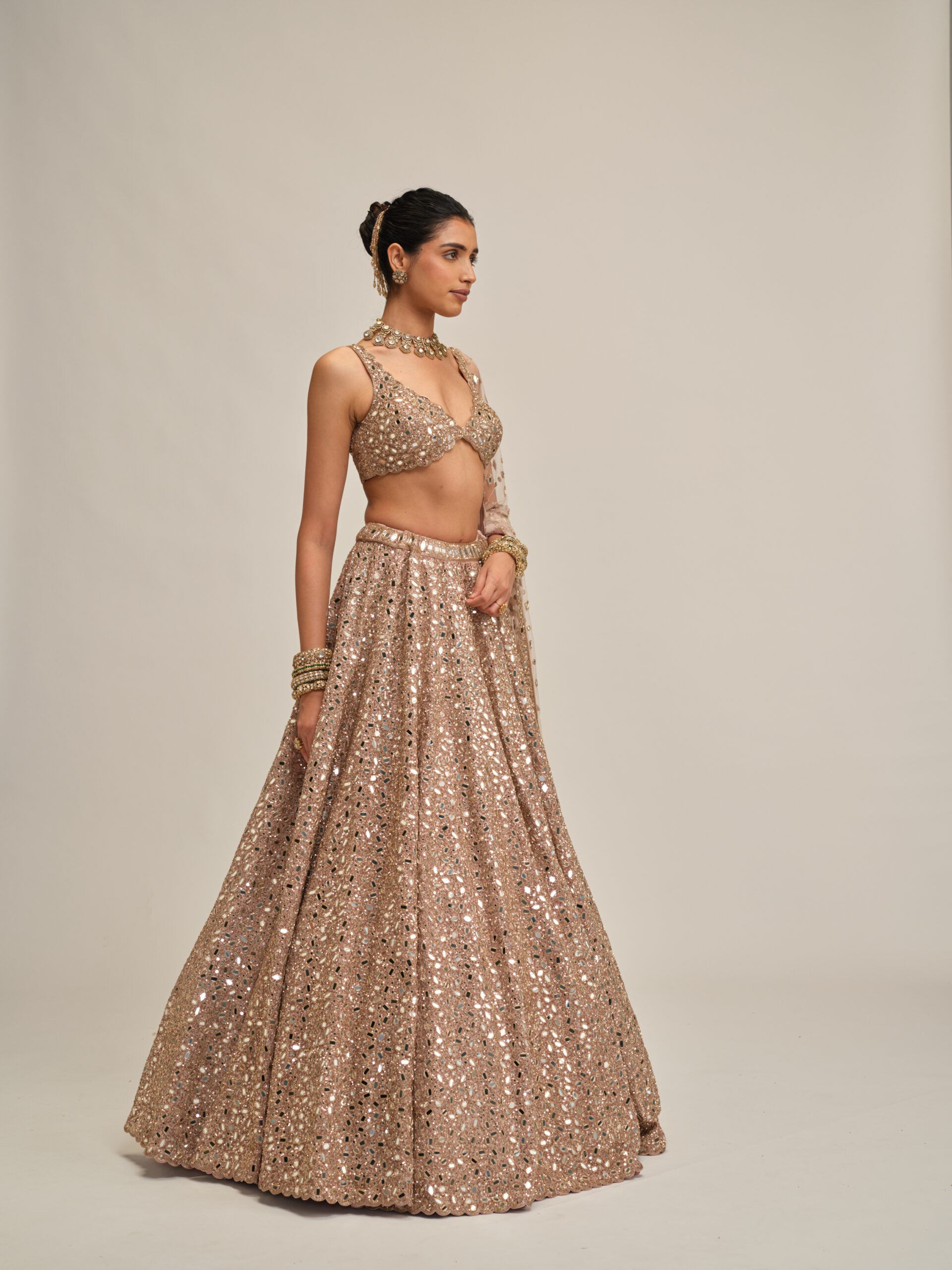 Ash Pink Mirror Embroidered Lehenga Set 5