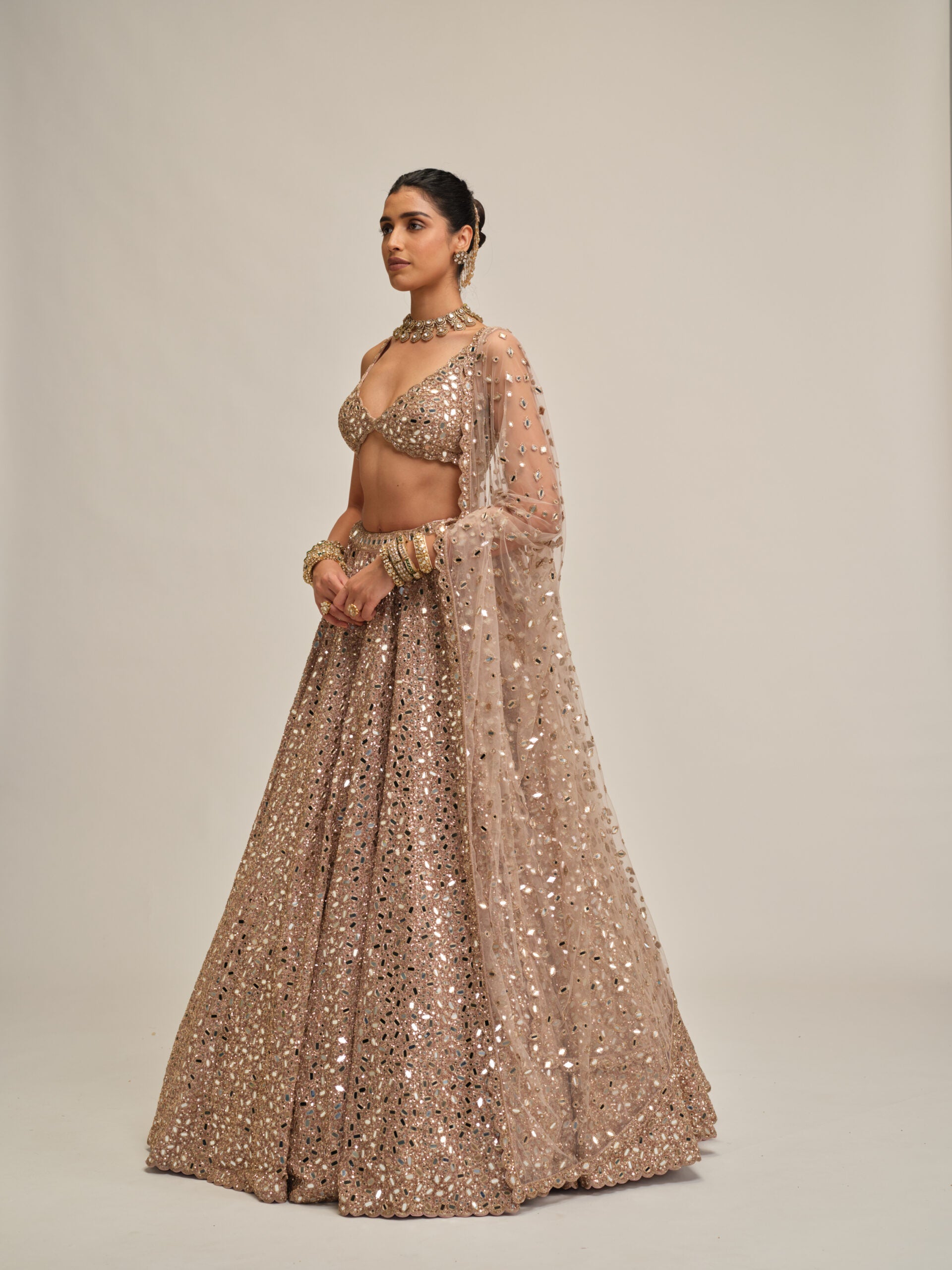Ash Pink Mirror Embroidered Lehenga Set 3