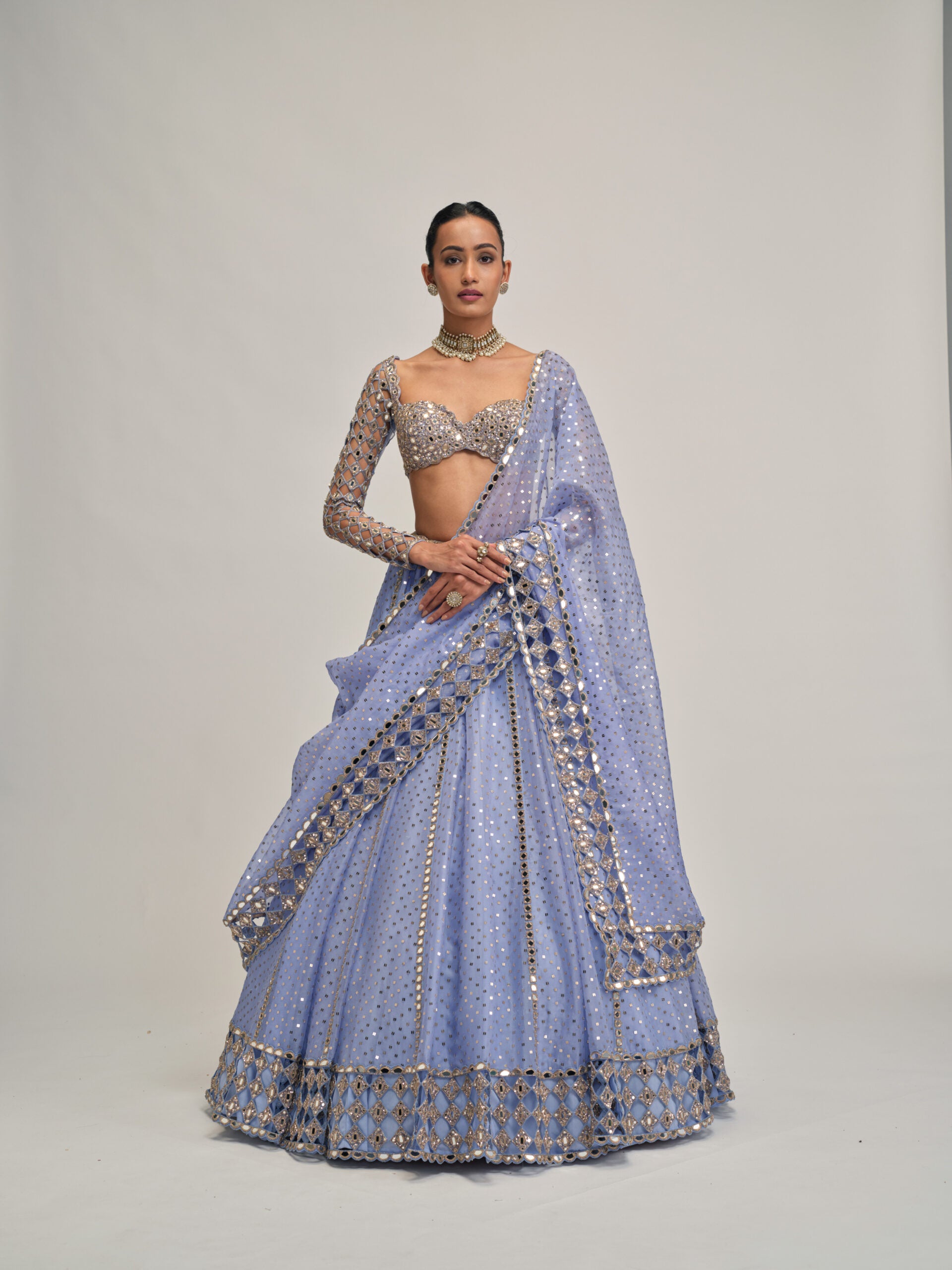 Dew Blue Cutwork Sleeve Lehenga Set 1