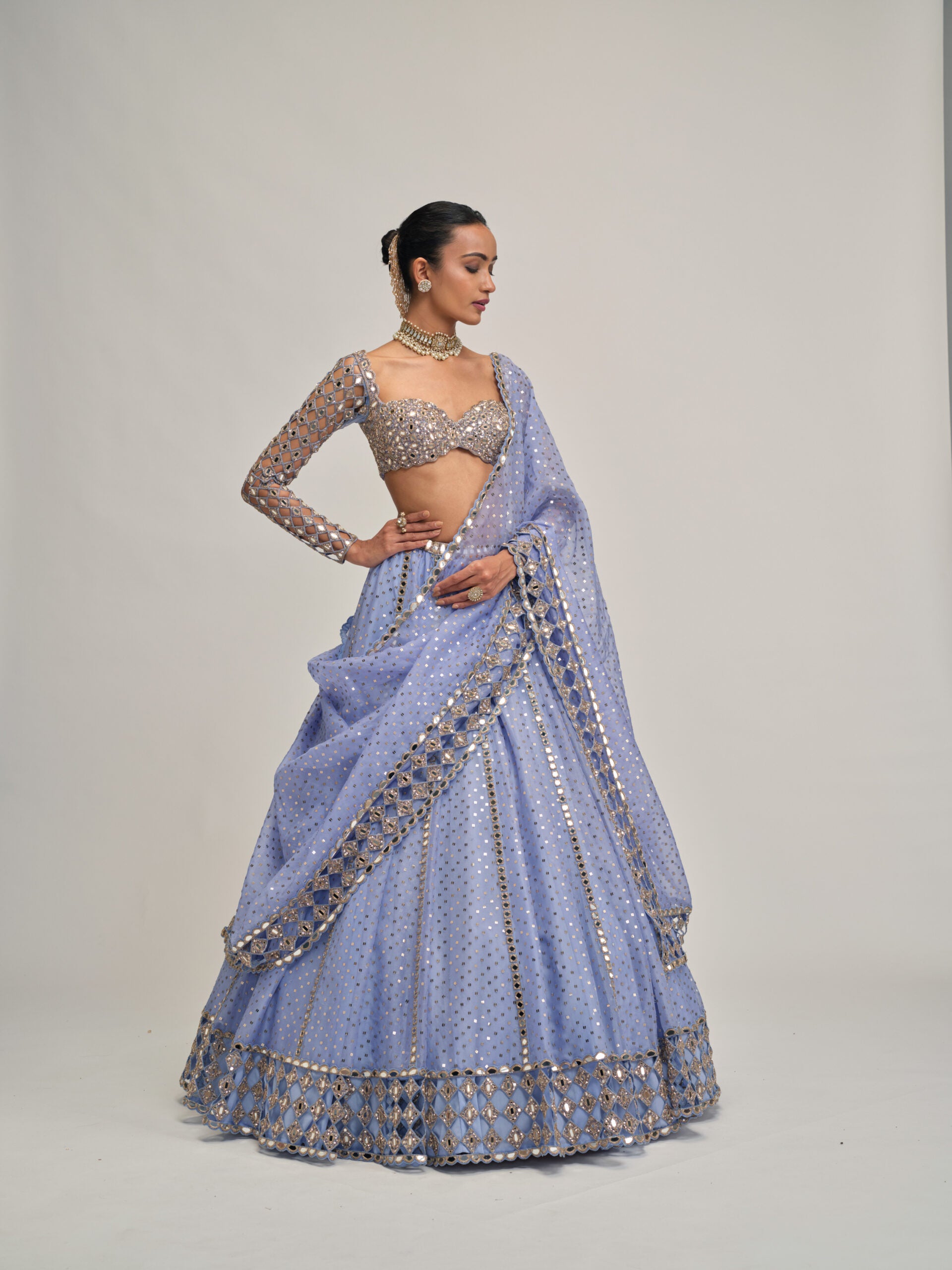 Dew Blue Cutwork Sleeve Lehenga Set 5
