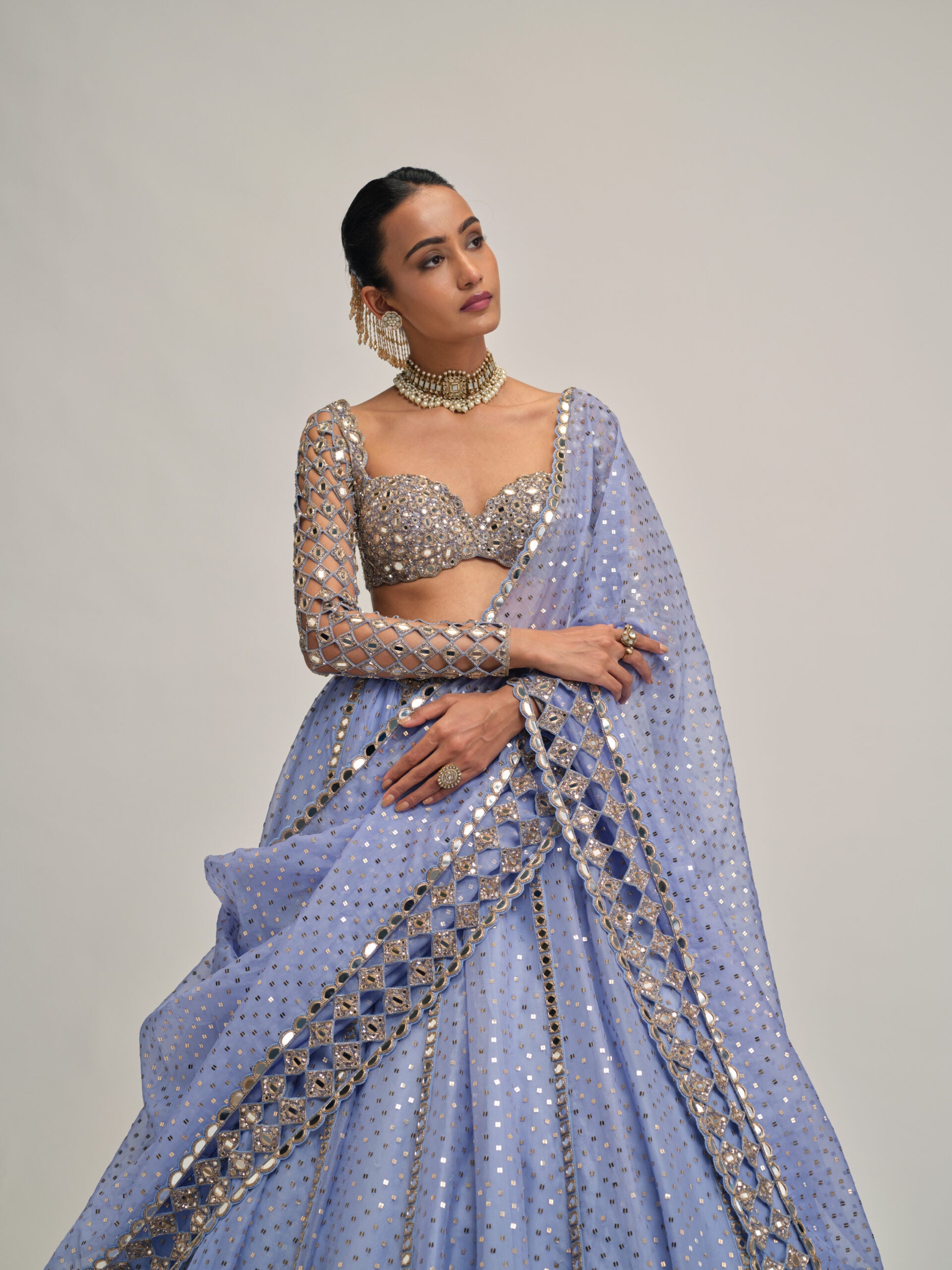 Dew Blue Cutwork Sleeve Lehenga Set 2