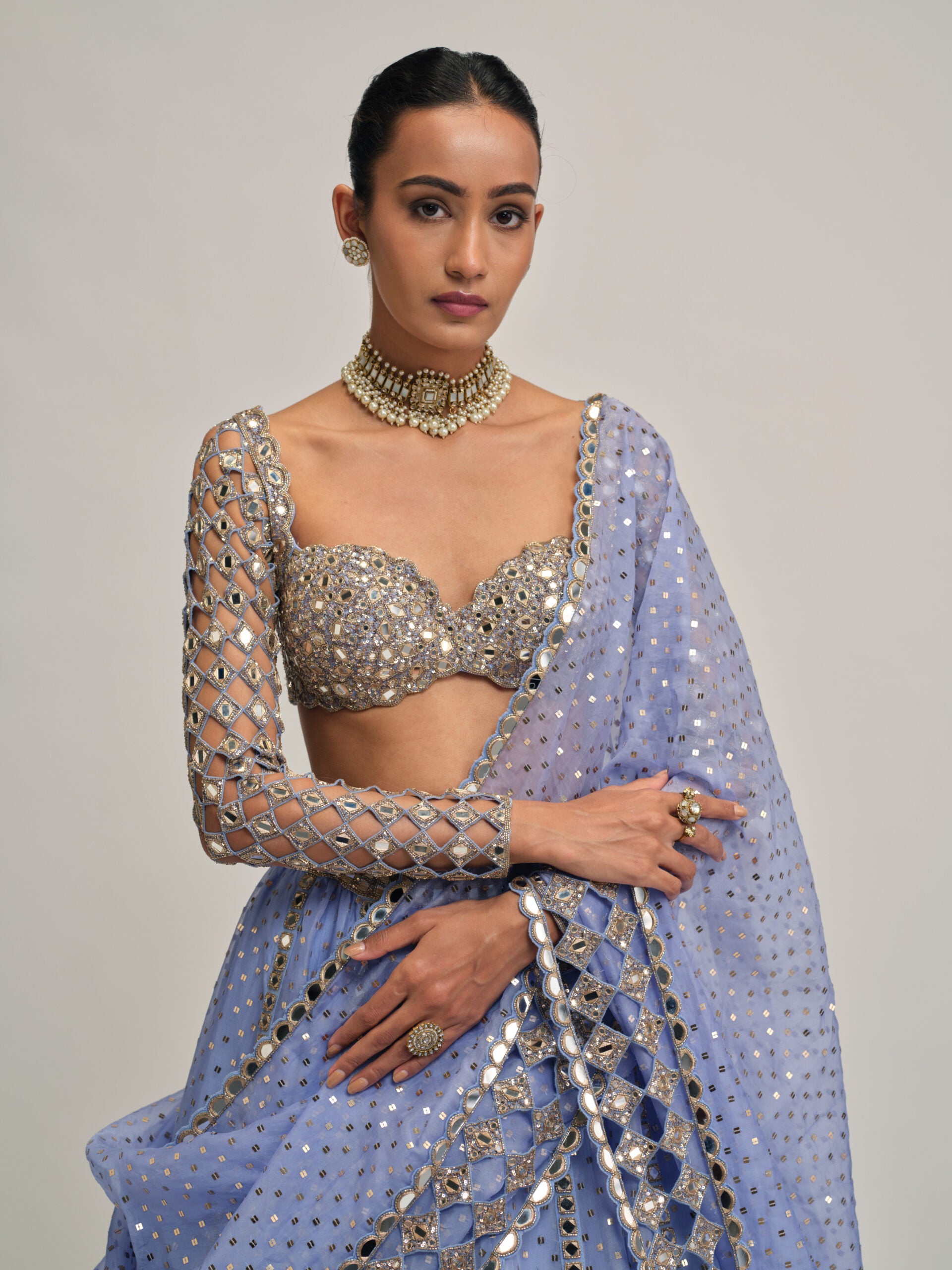 Dew Blue Cutwork Sleeve Lehenga Set 3