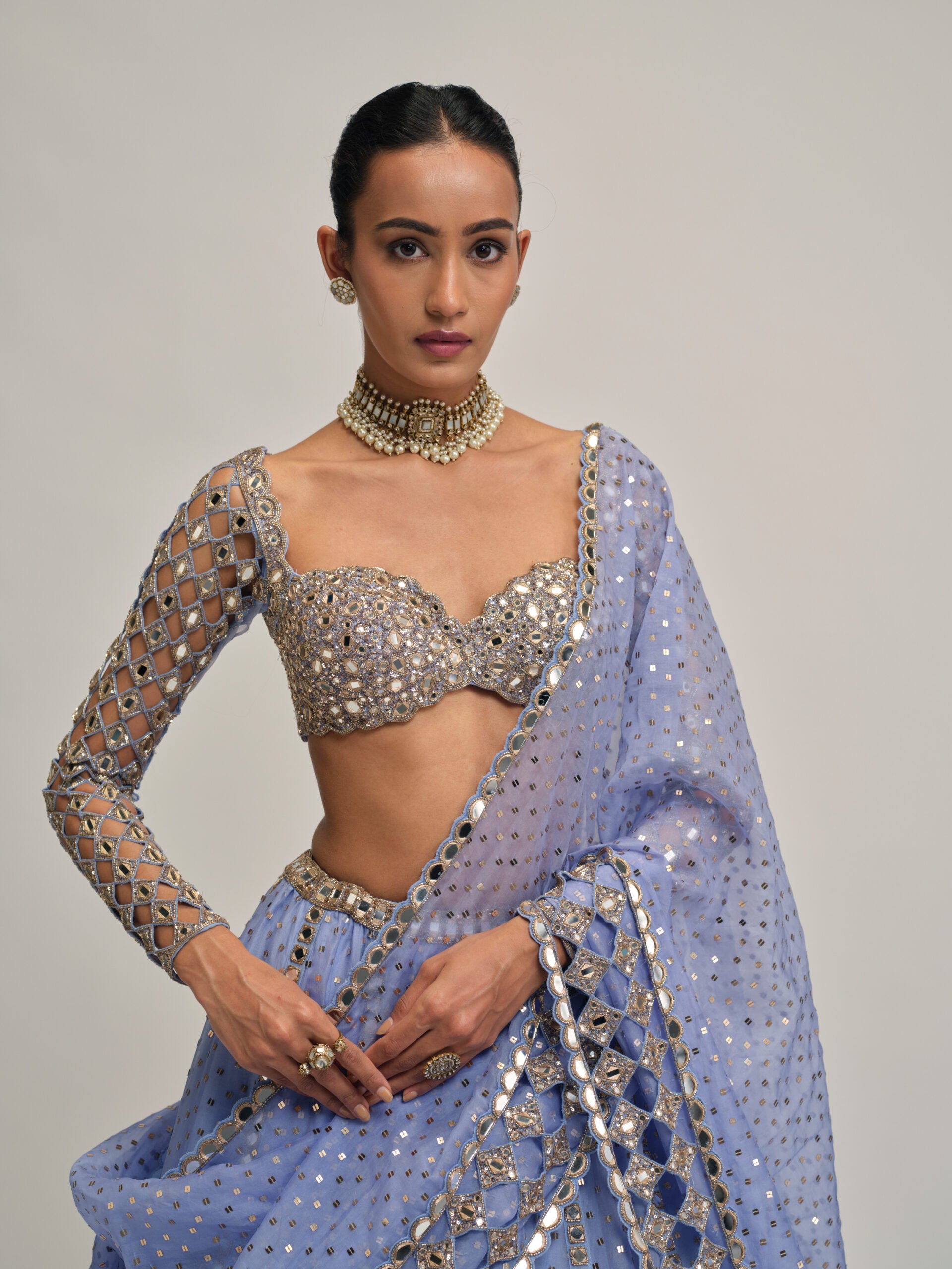 Dew Blue Cutwork Sleeve Lehenga Set 4